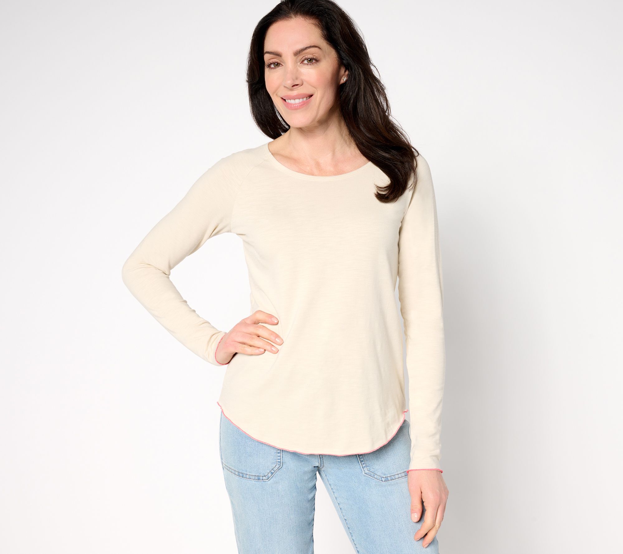 "As Is" Belle Boho by Kim Gravel Slub Knit Pop of Color Top