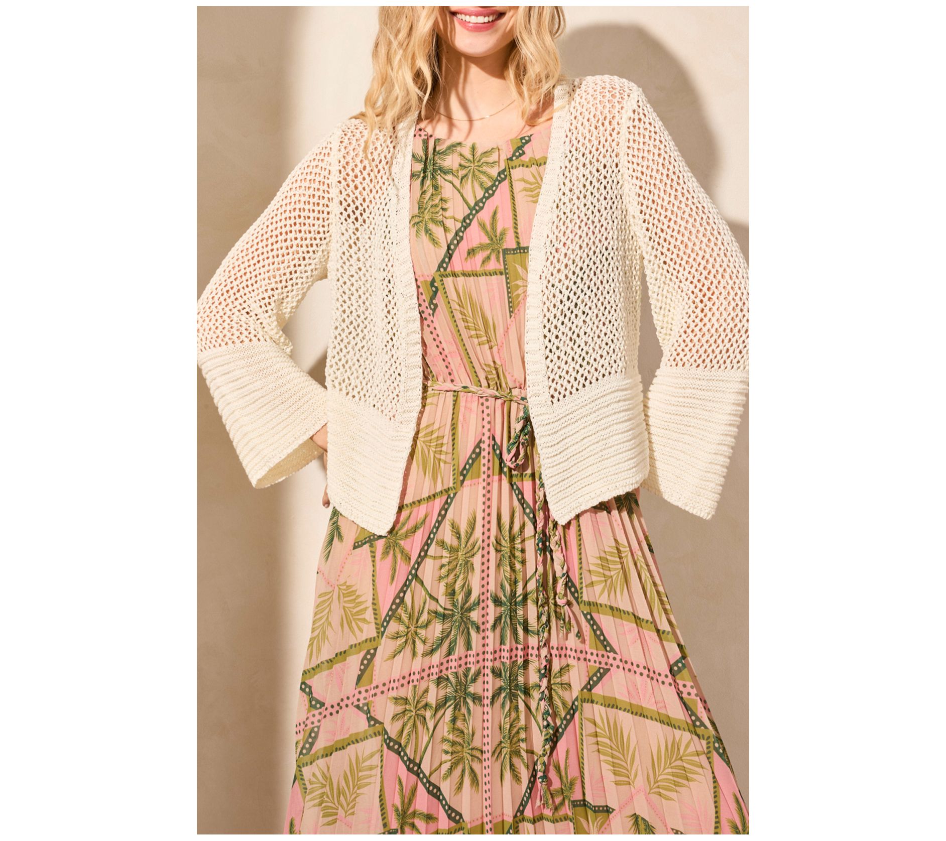 Tribal Bell-Sleeve Open Stitch Cardigan