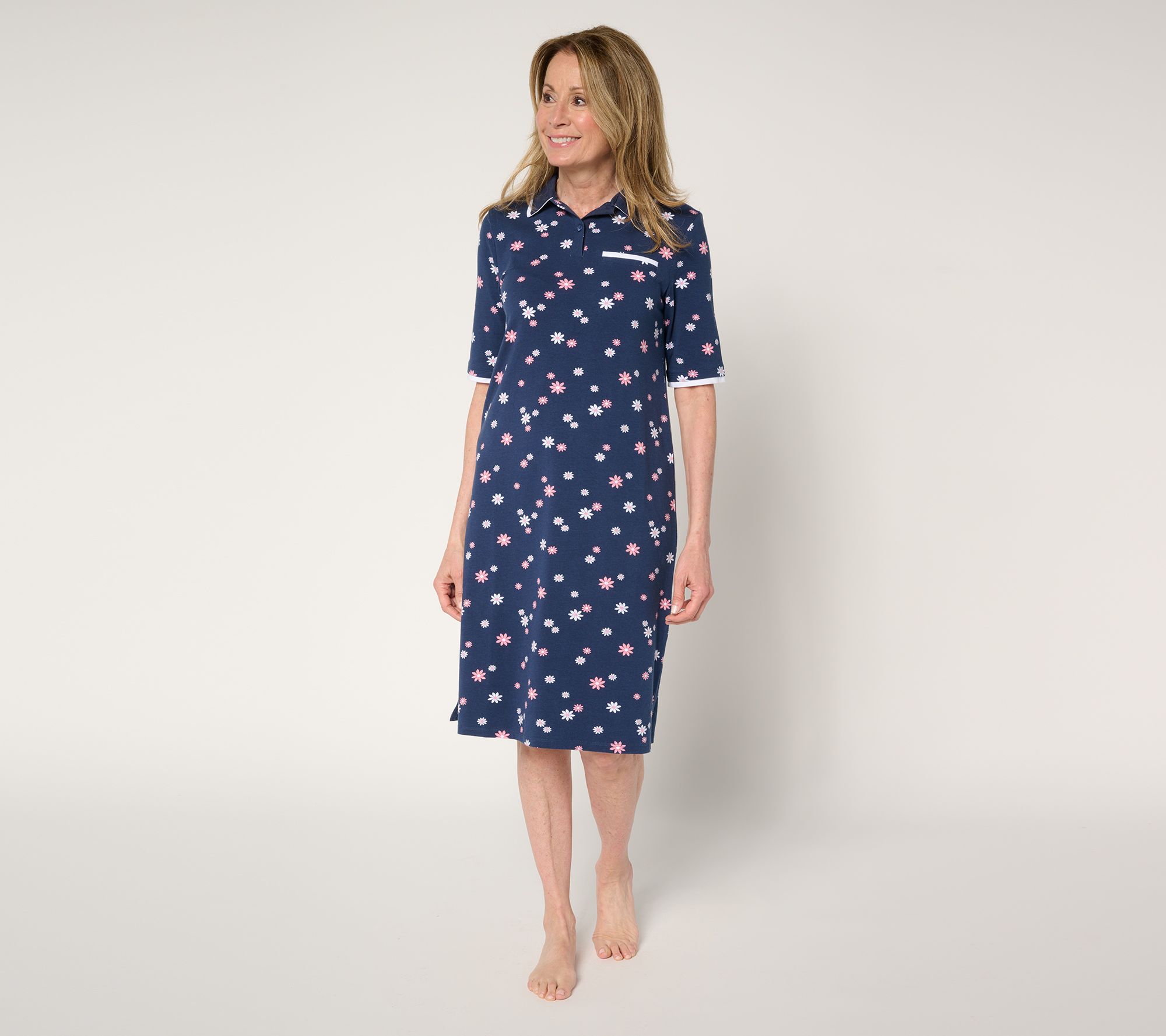 "As Is" Cuddl Duds Cottonwear+ Collared Lounge Dress