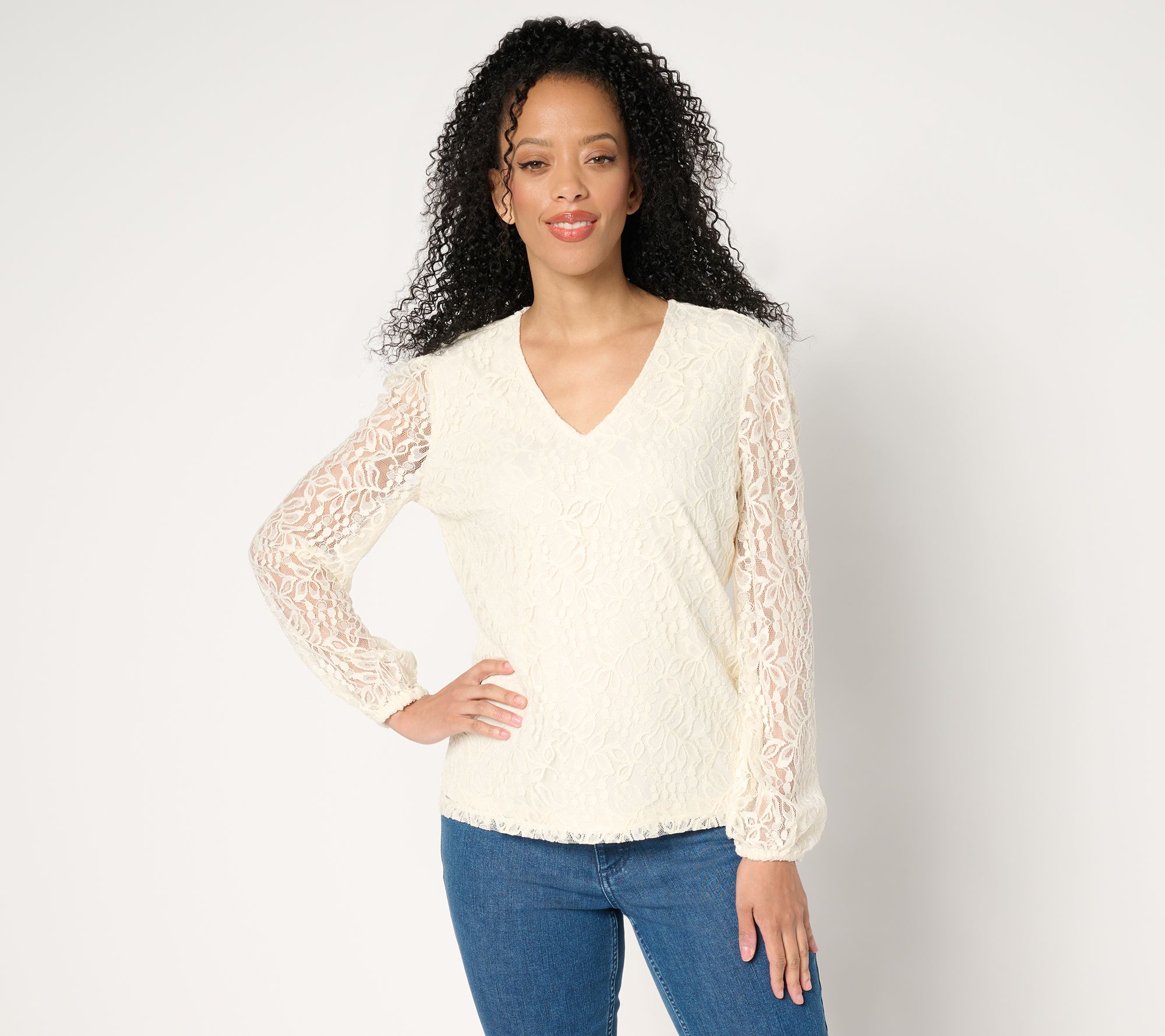 "As Is" BEAUTIFUL by Lawrence Zarian V-Neck Lace Blouse