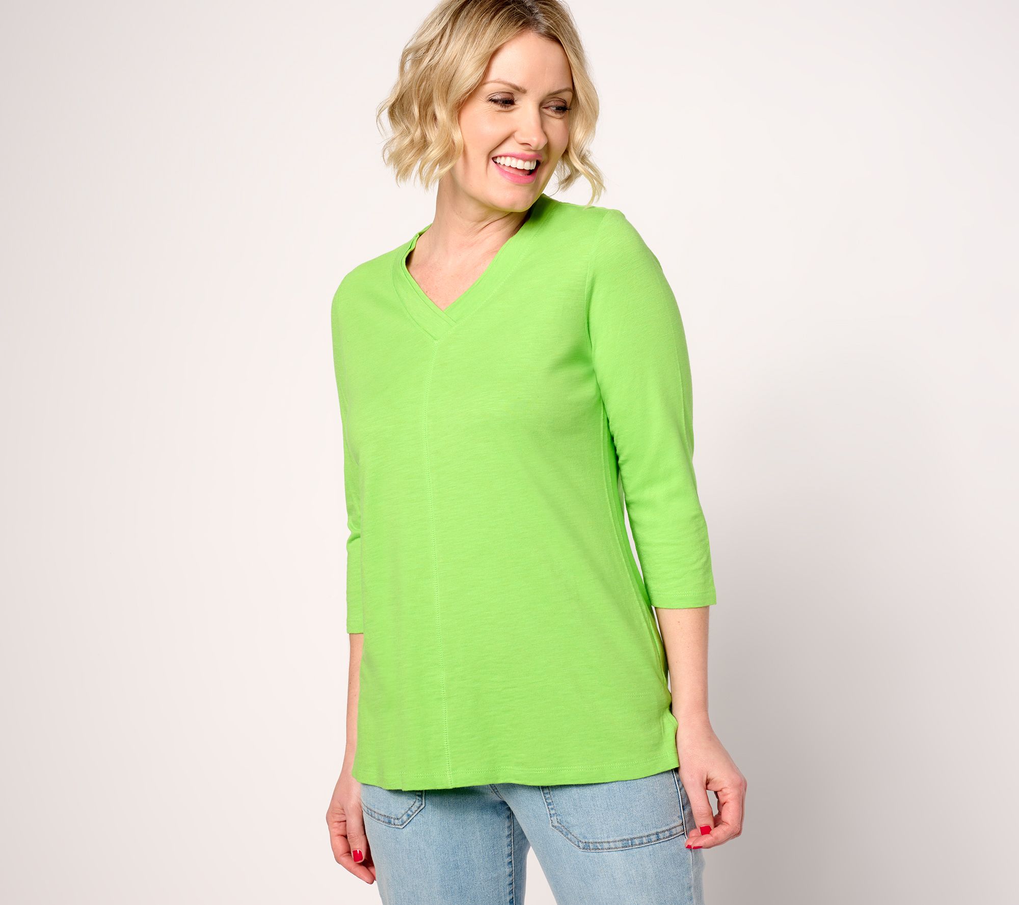 "As Is" Belle by Kim Gravel TripleLuxe Linen V-Neck 3/4 Sleeve Top
