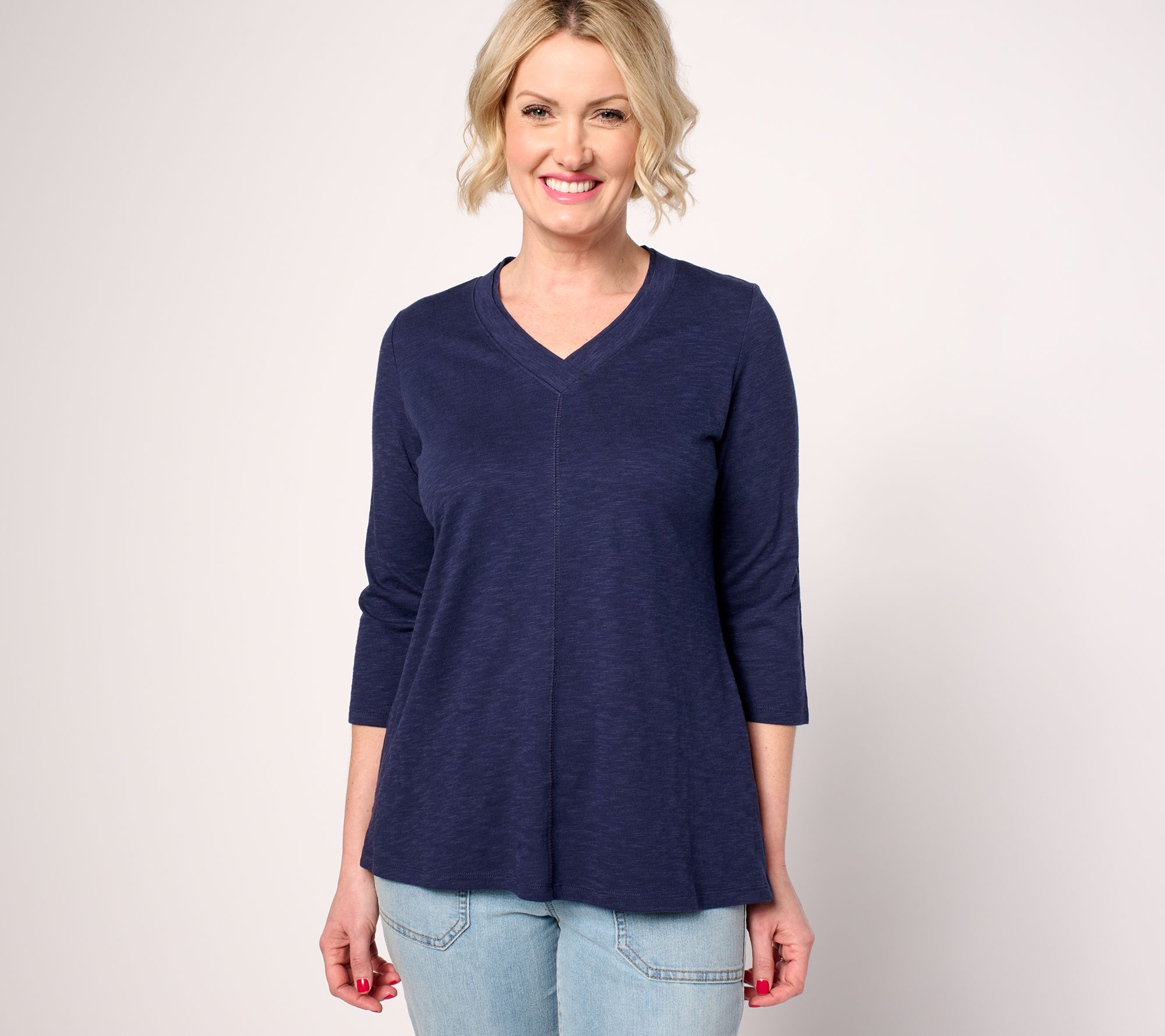 "As Is" Belle by Kim Gravel TripleLuxe Linen V-Neck 3/4 Sleeve Top