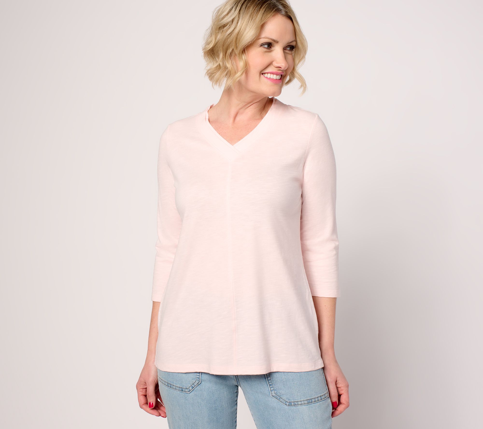 "As Is" Belle by Kim Gravel TripleLuxe Linen V-Neck 3/4 Sleeve Top