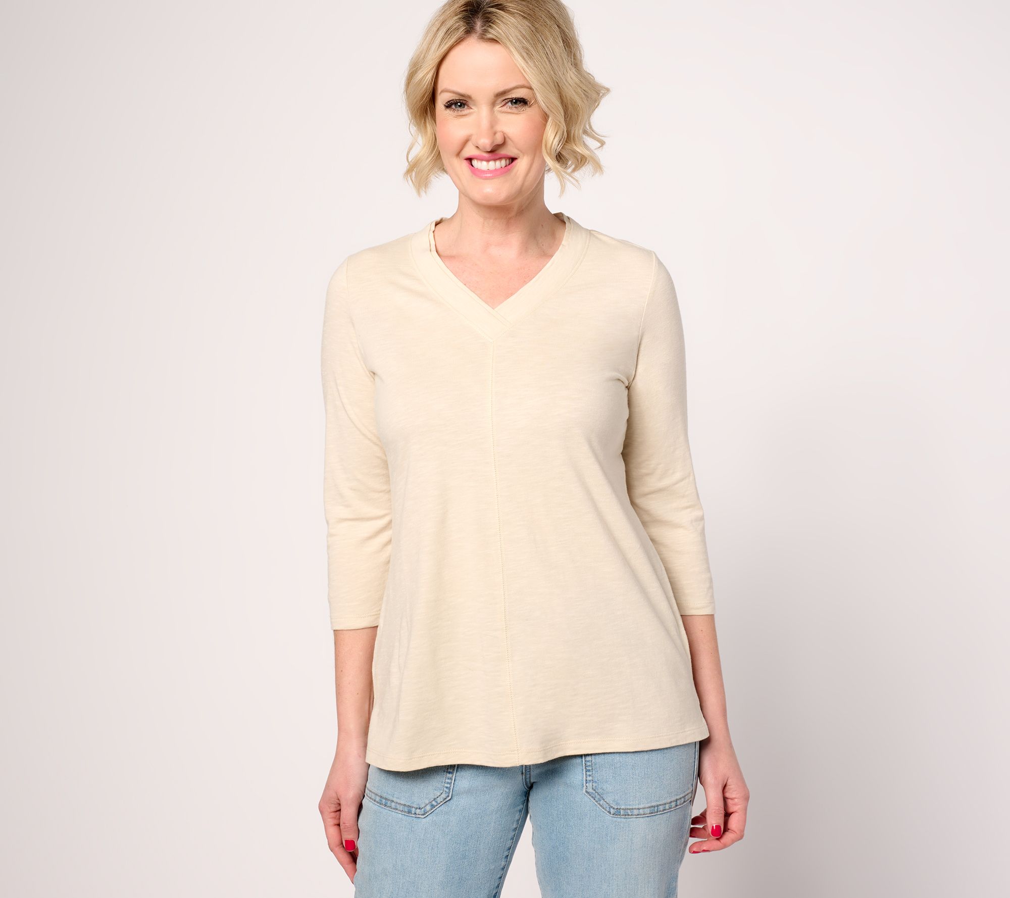 "As Is" Belle by Kim Gravel TripleLuxe Linen V-Neck 3/4 Sleeve Top