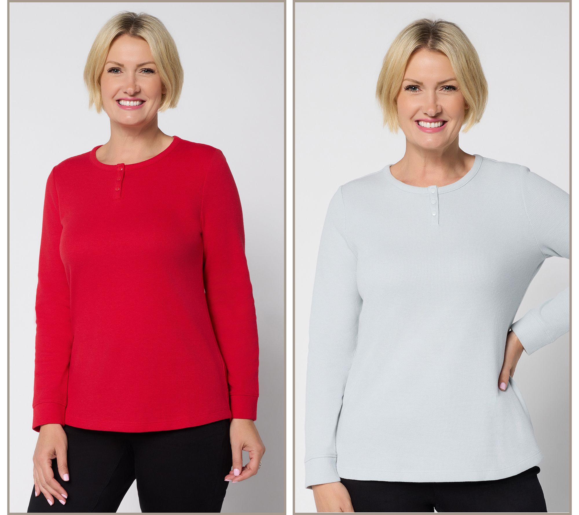 Denim & Co. Essentials 2-Pack Waffle Knit Henley Tops - QVC.com