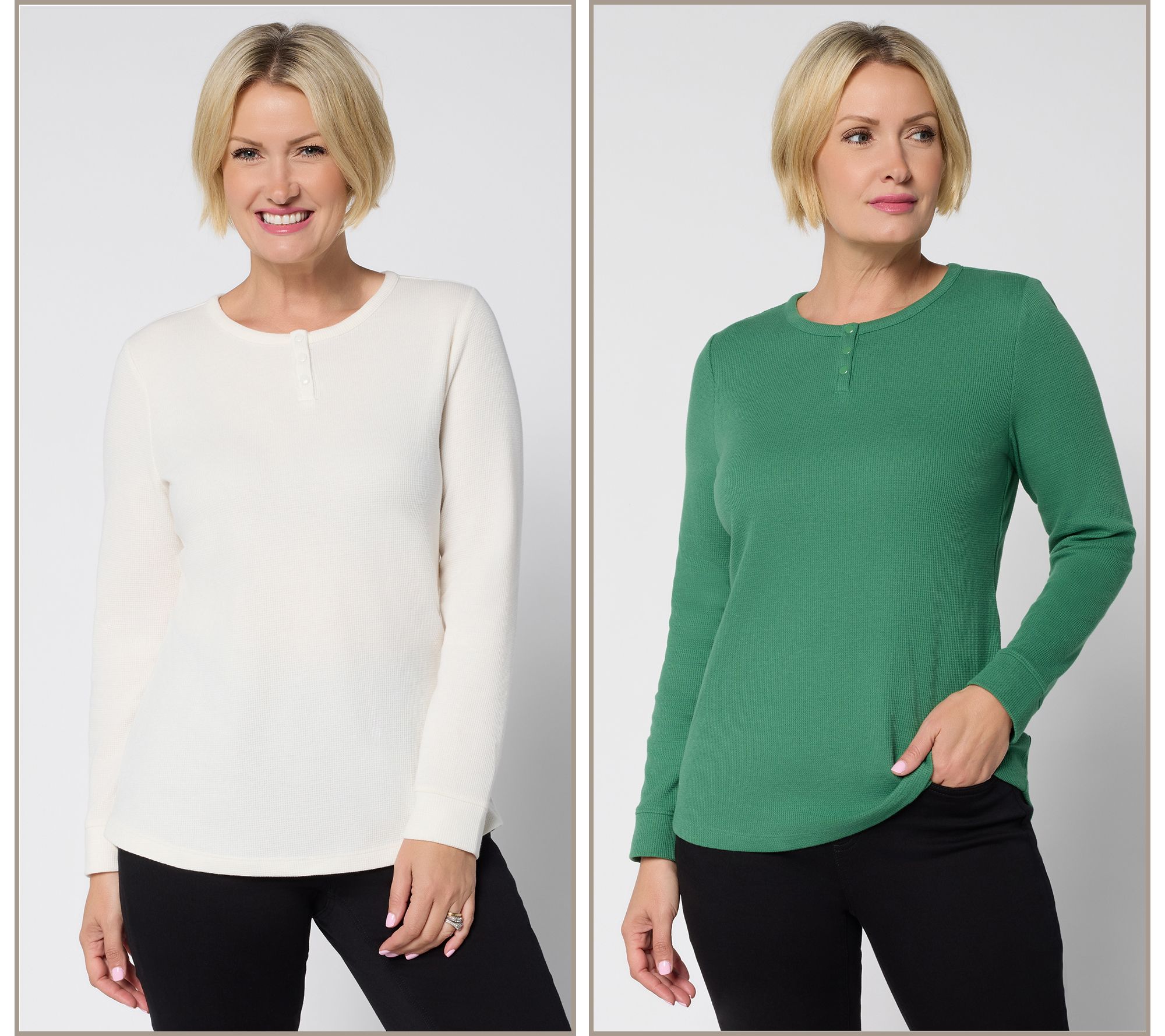 Denim & Co. Essentials 2-Pack Waffle Knit Henley Tops