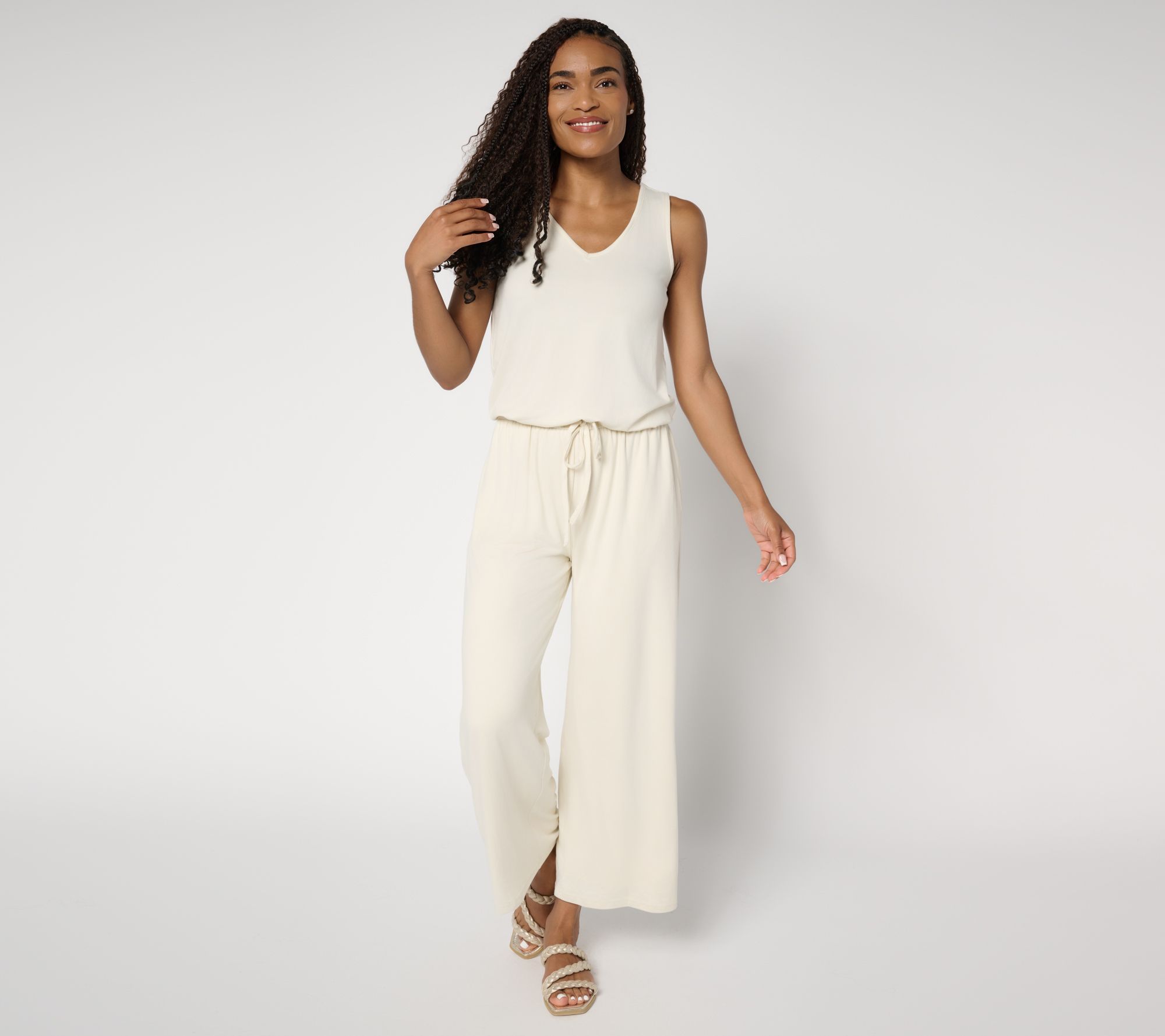 "As Is" MUK LUKS Regular Cloud Knit Sleeveless Crop Jumpsuit