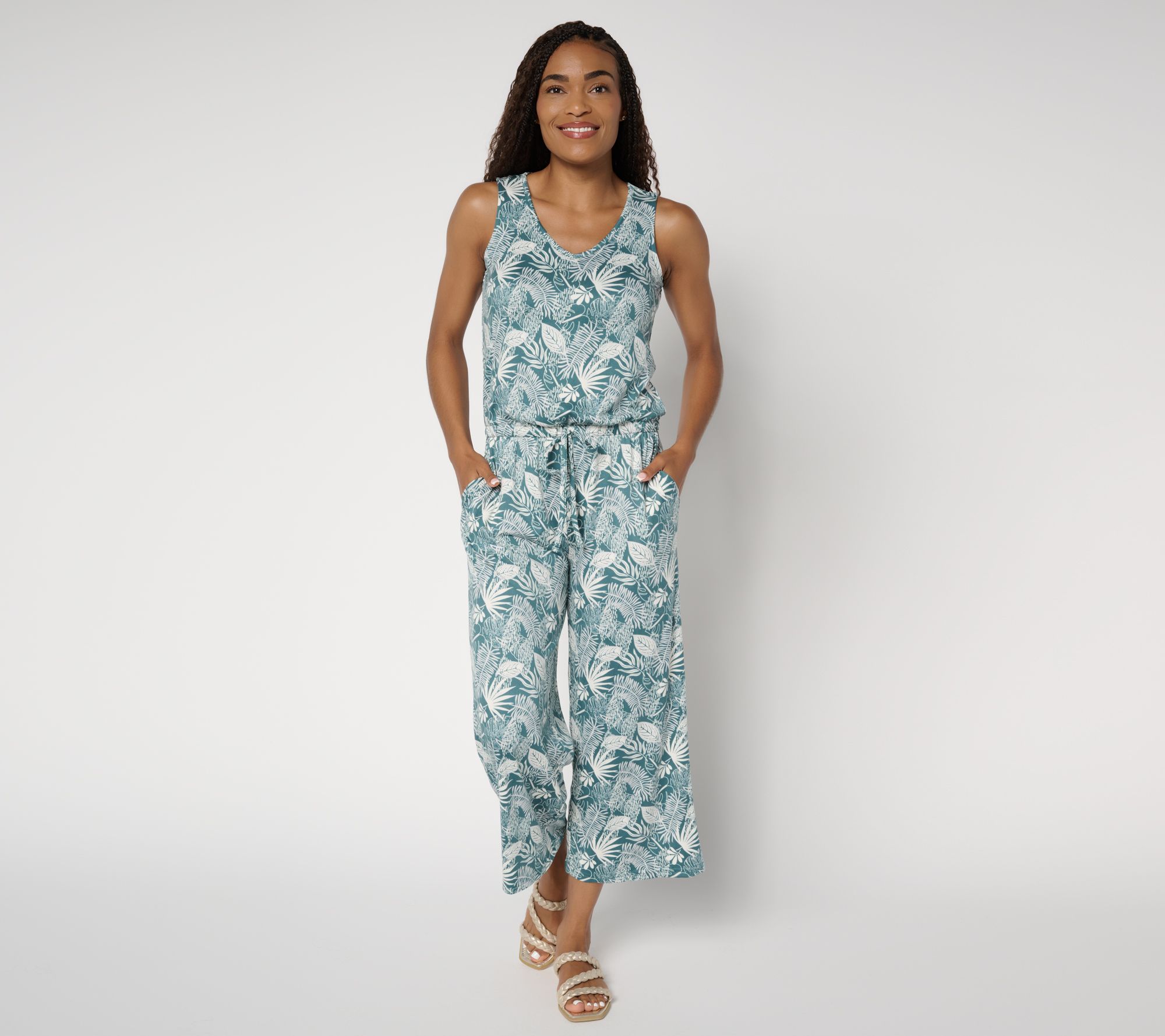 "As Is" MUK LUKS Regular Cloud Knit Sleeveless Crop Jumpsuit