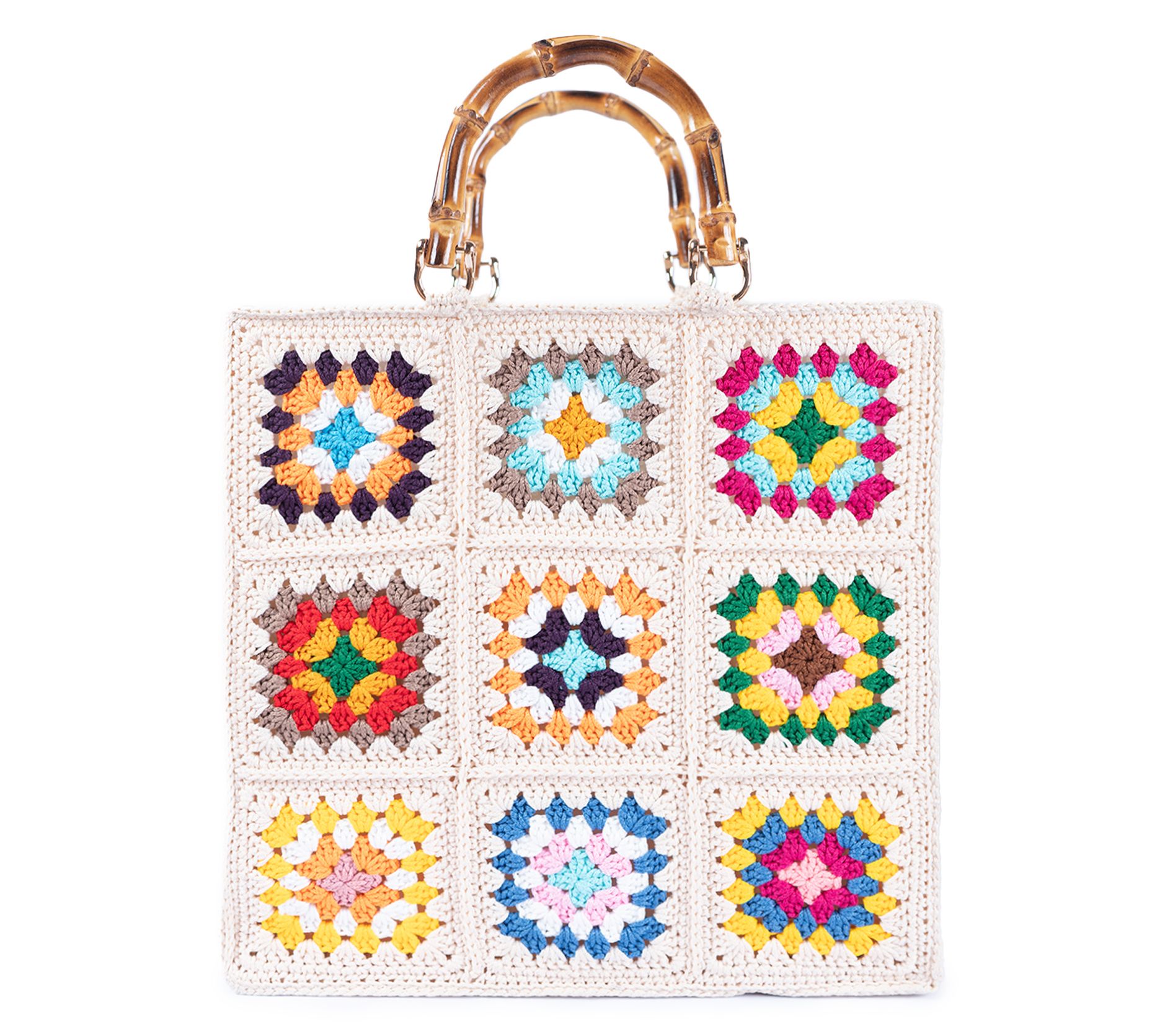 Jelavu Rainbow Granny Square Crochet Bamboo TopHandle Bag