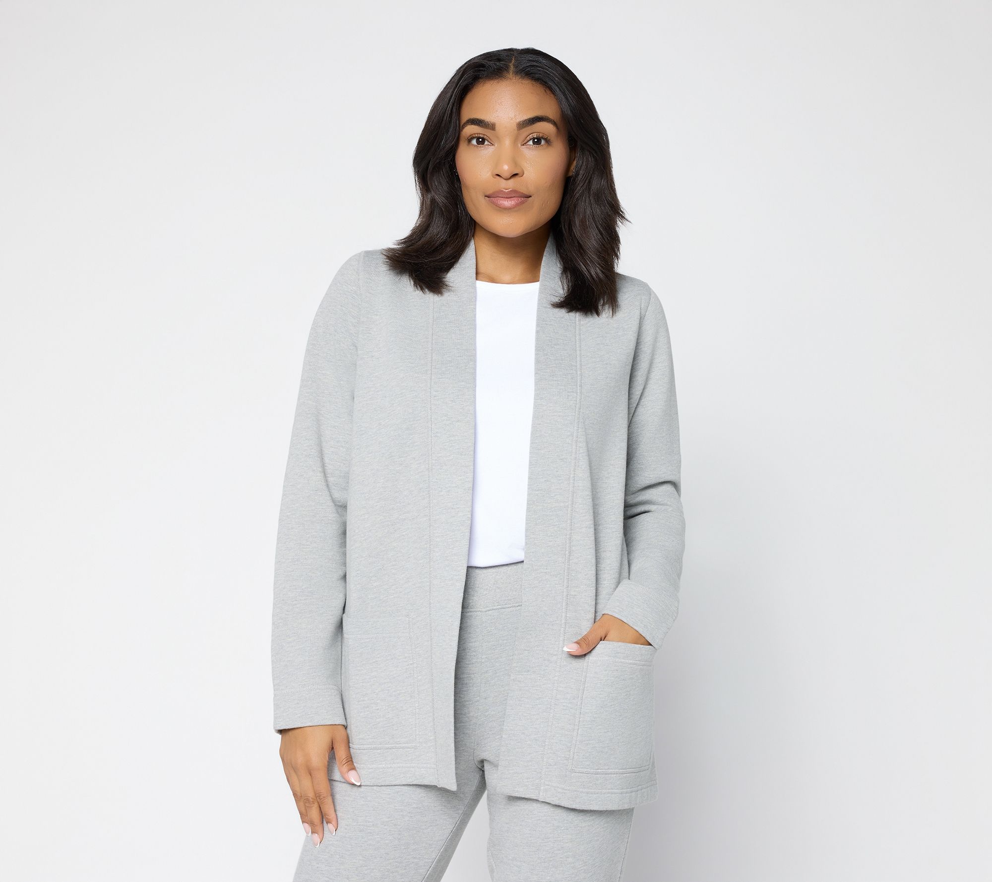 Susan Graver CloudSoft Fleece Petite Open Front Cardigan