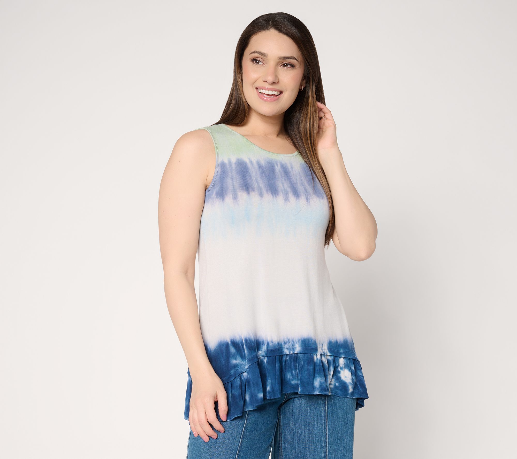 LOGO Layers by Lori Goldstein Ruffle Hem Dye Effect Tank