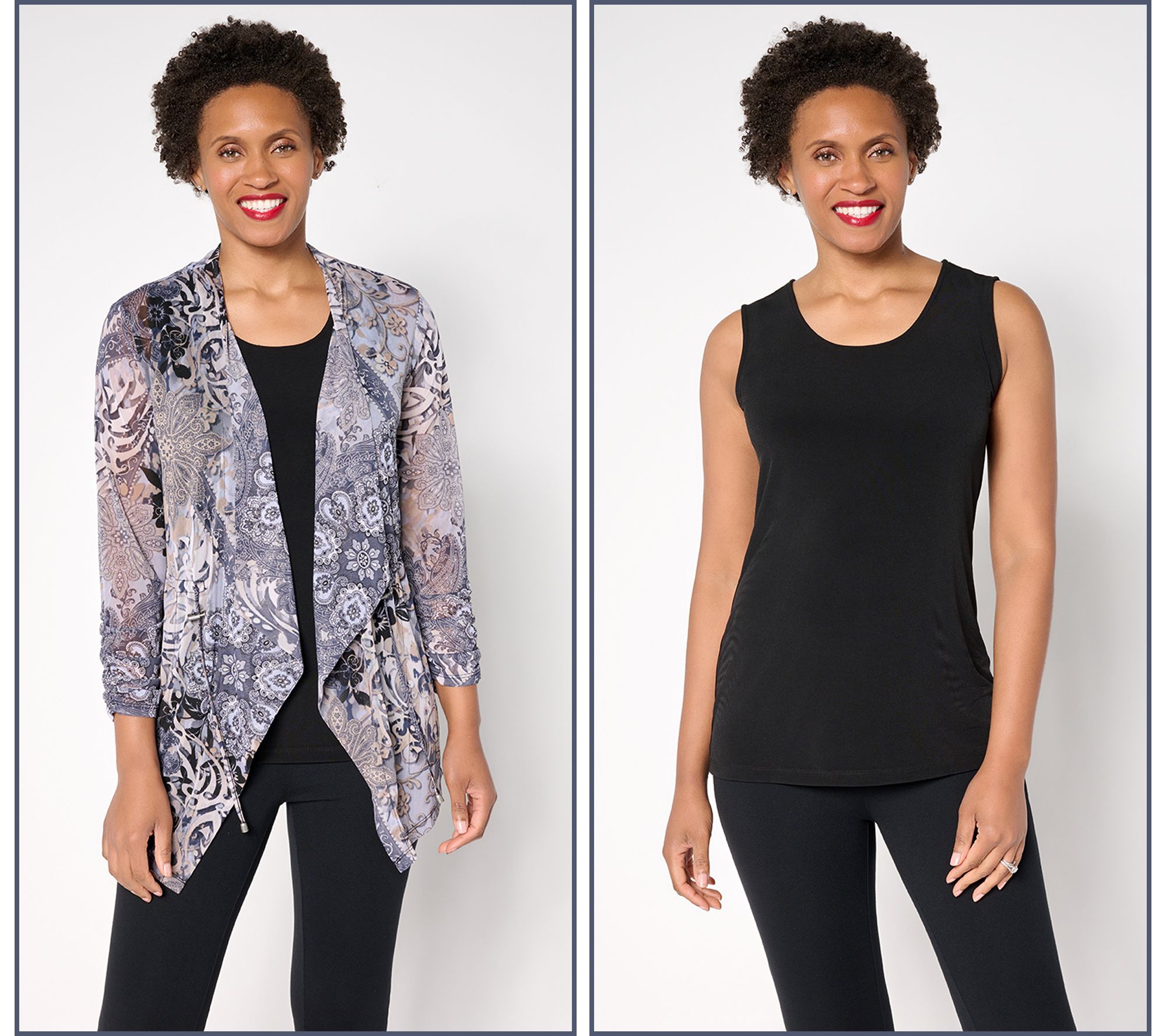 "As Is" Susan Graver Petite Printed Mesh Cardigan & Tank Set