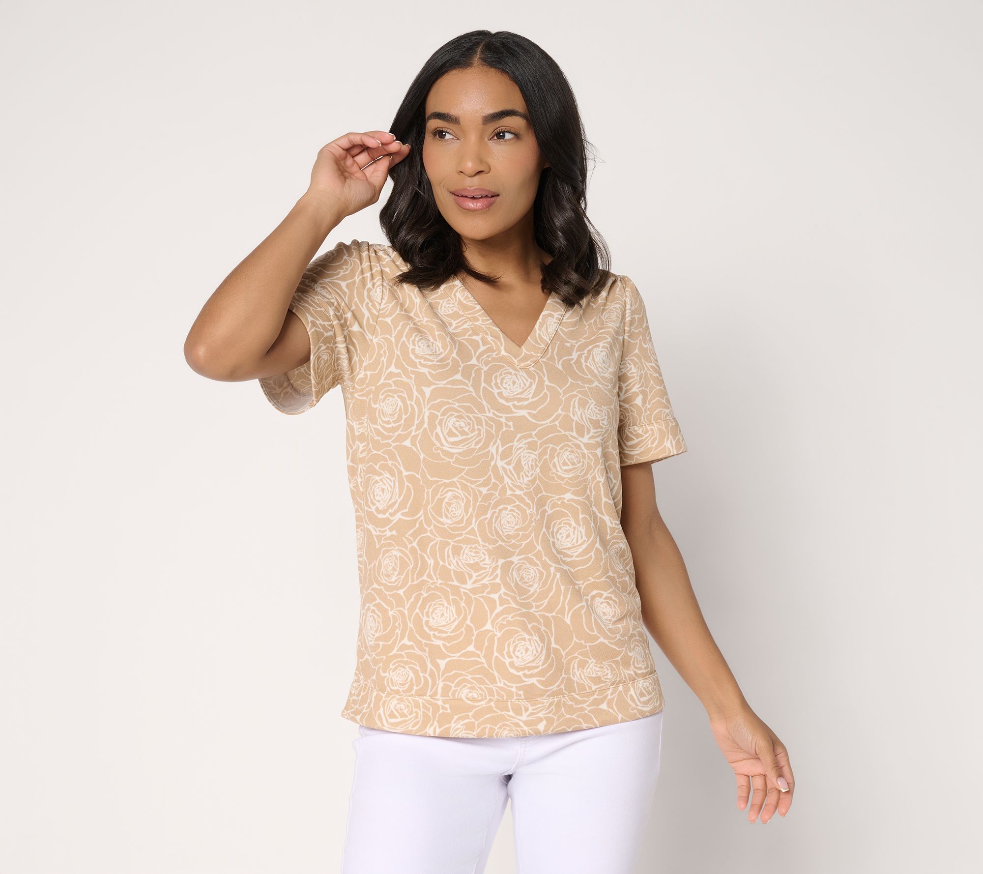 BEAUTIFUL by Lawrence Zarian Print & Solid Pebble Knit Crepe Top