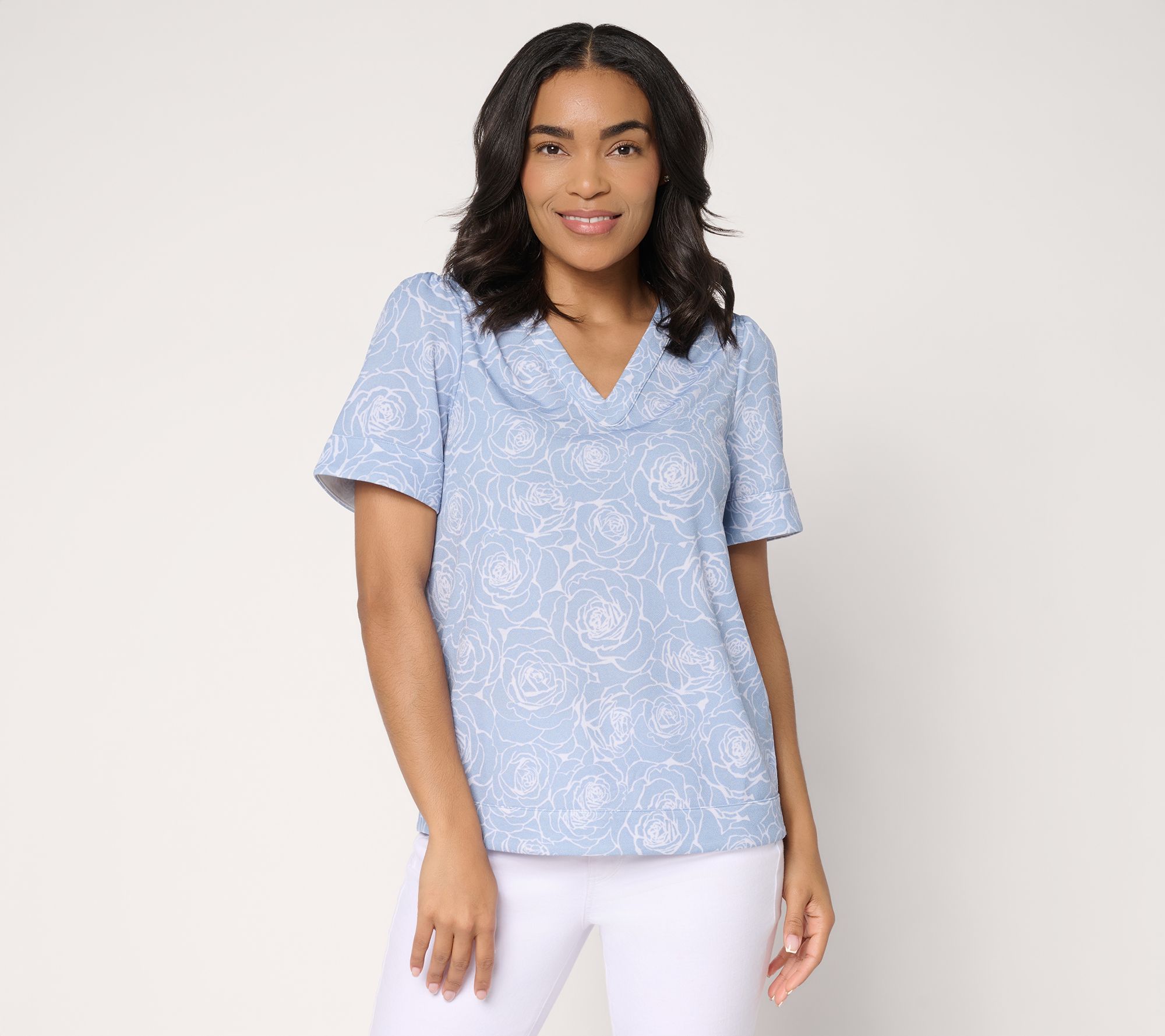 BEAUTIFUL by Lawrence Zarian Print & Solid Pebble Knit Crepe Top