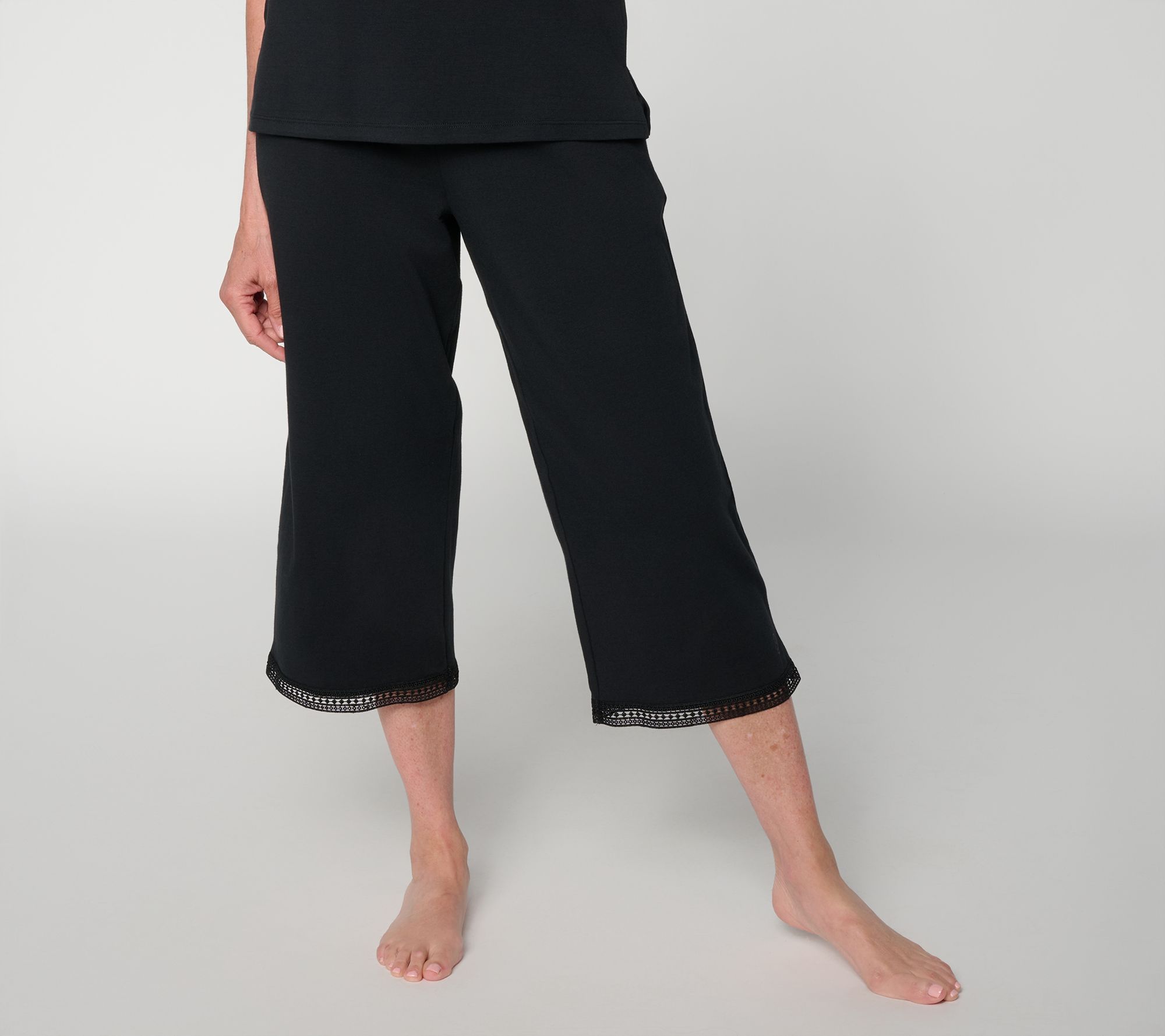 Cuddl Duds Cottonwear+ Cropped Lounge Pant with Lace Trim