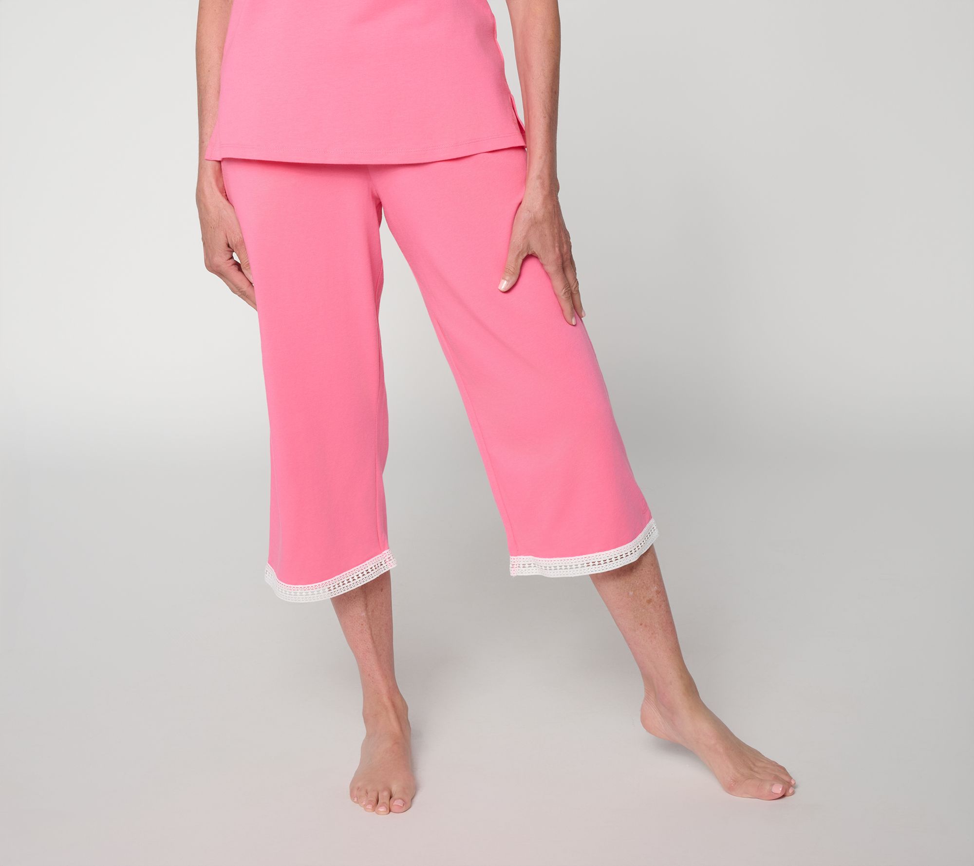 Cuddl Duds Cottonwear+ Cropped Lounge Pant with Lace Trim