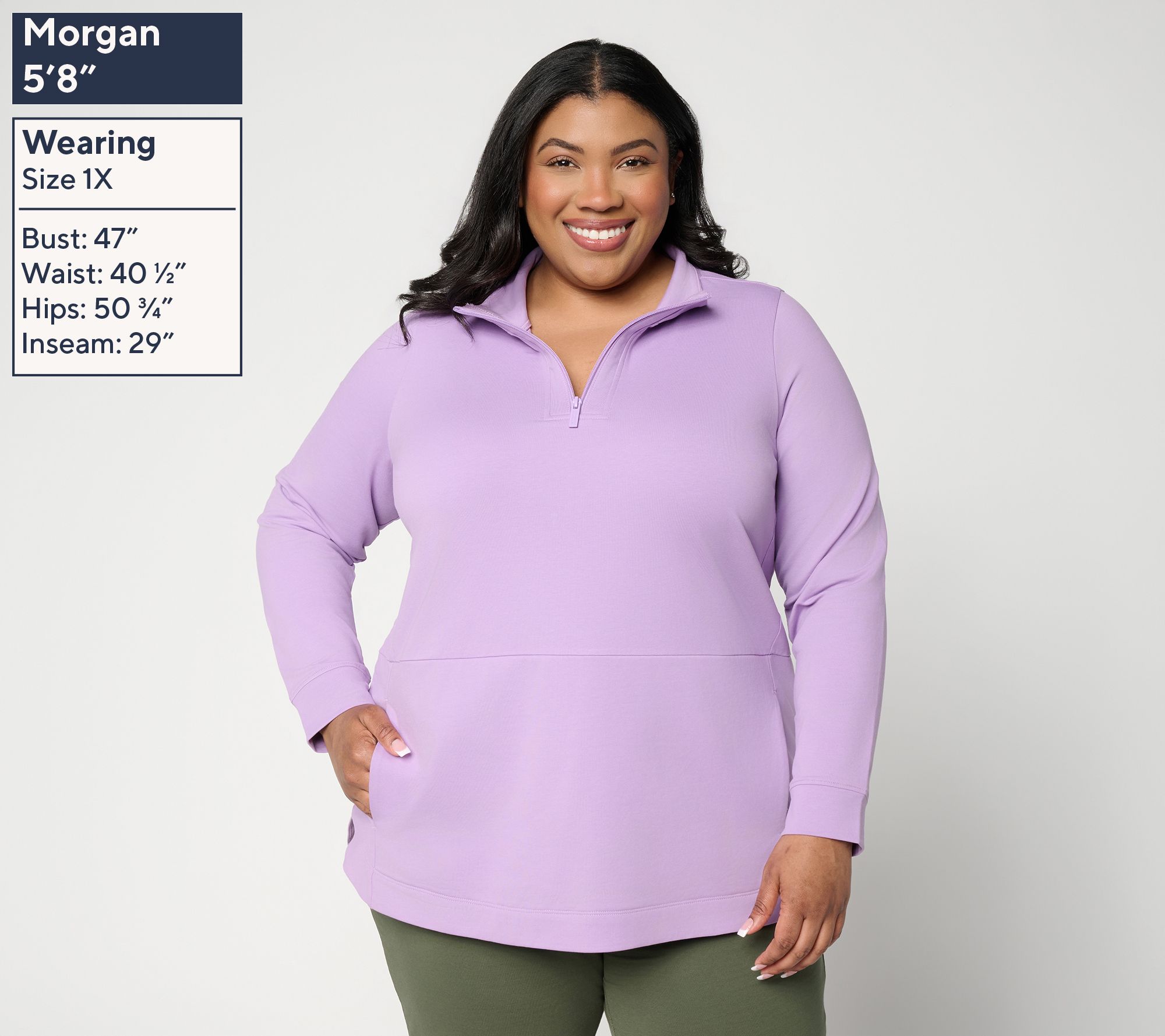 Denim & Co. Active Regular French Terry Half Zip Tunic - QVC.com