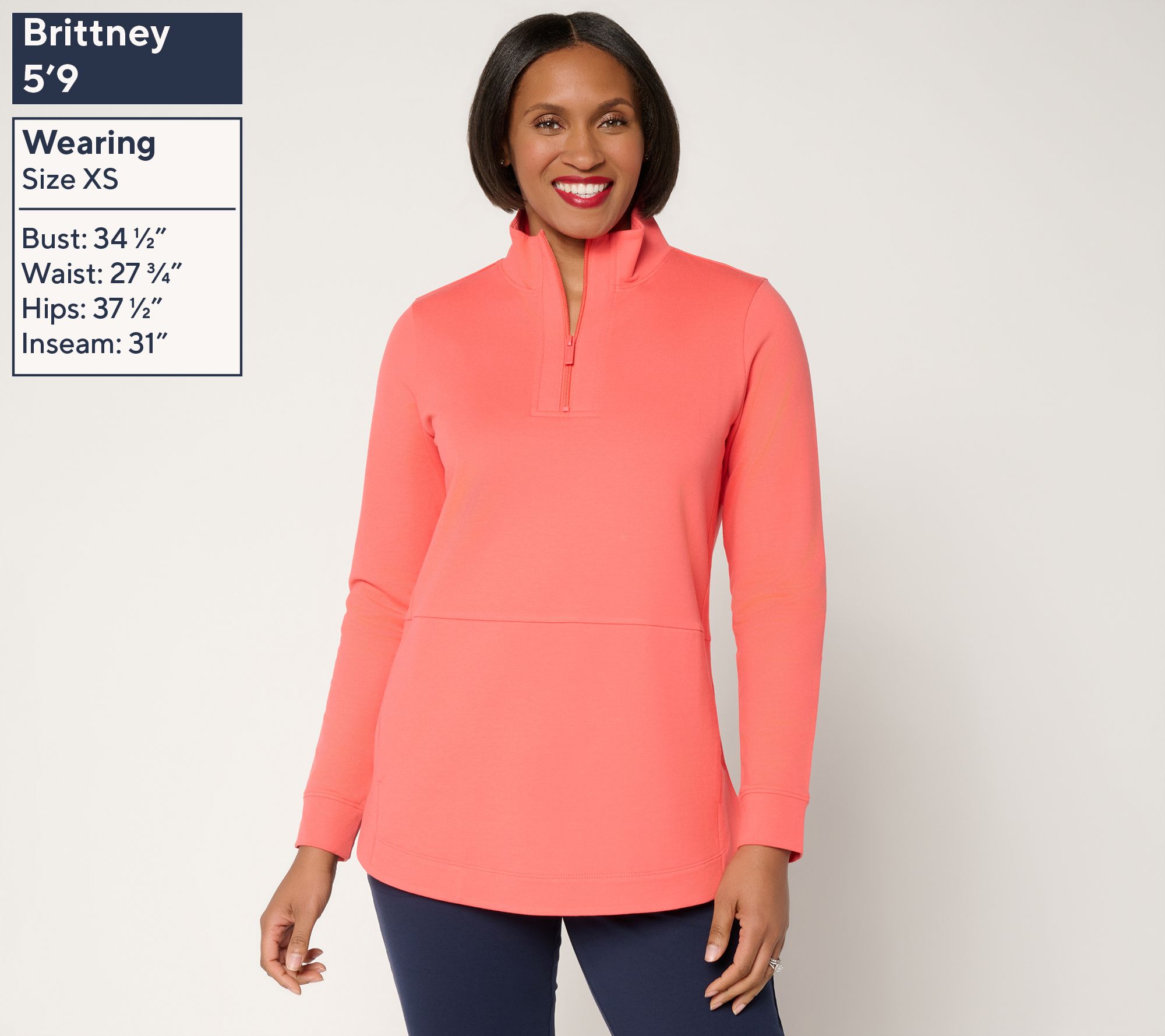 Denim & Co. Active Regular French Terry Half Zip Tunic - QVC.com