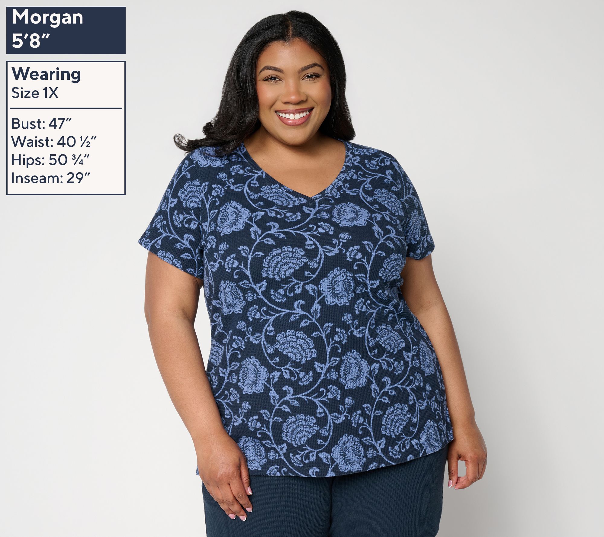Belle by Kim Gravel Baby Waffle Bluebell Blooms V Neck Top - QVC.com