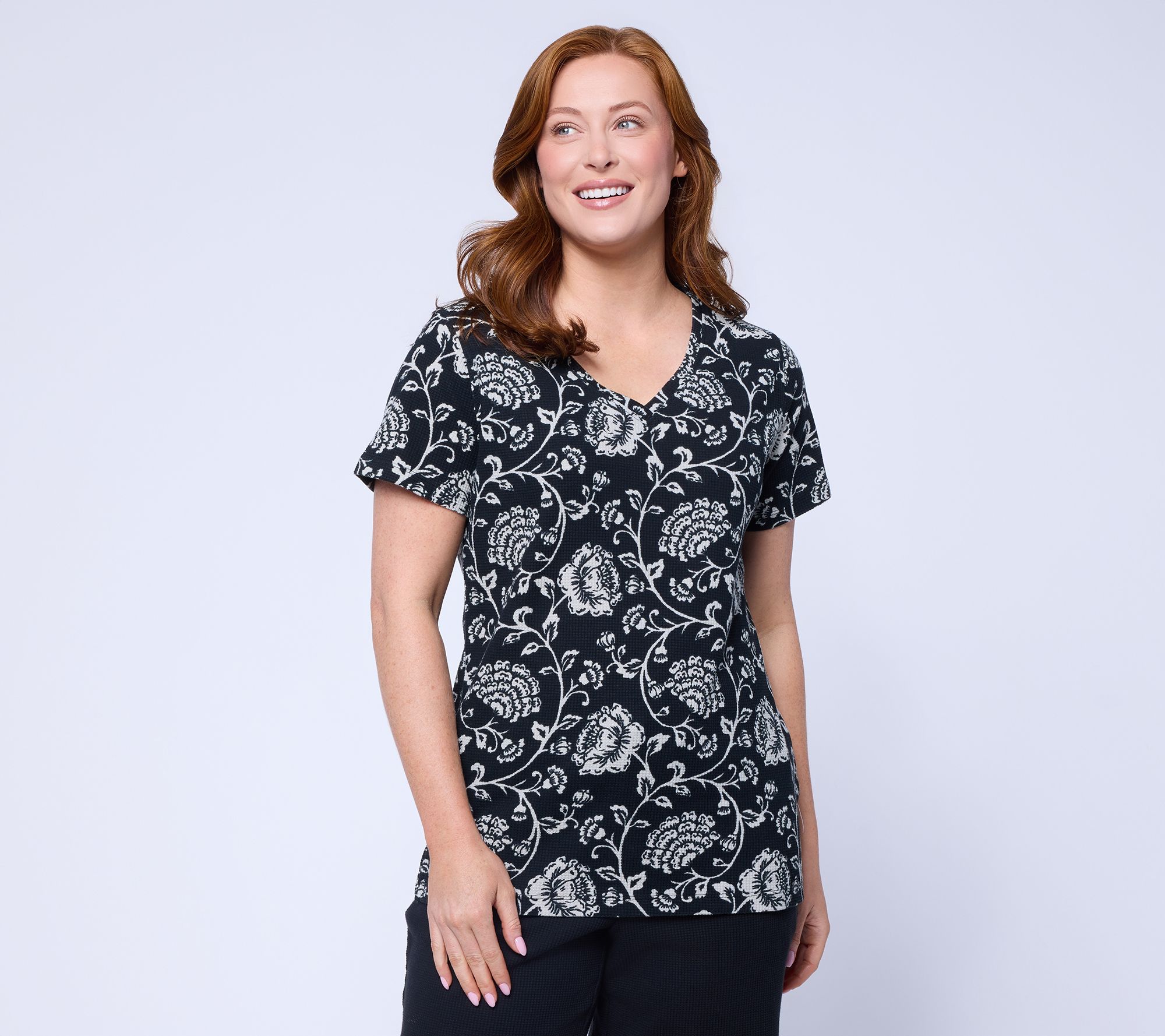 Belle by Kim Gravel Baby Waffle Bluebell Blooms V Neck Top