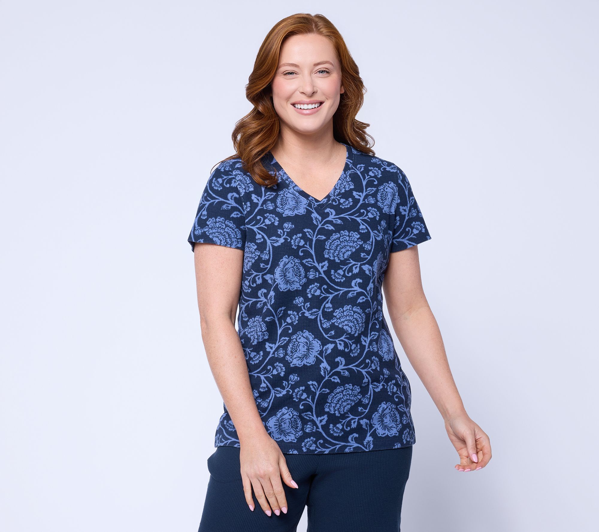 Belle by Kim Gravel Baby Waffle Bluebell Blooms V Neck Top