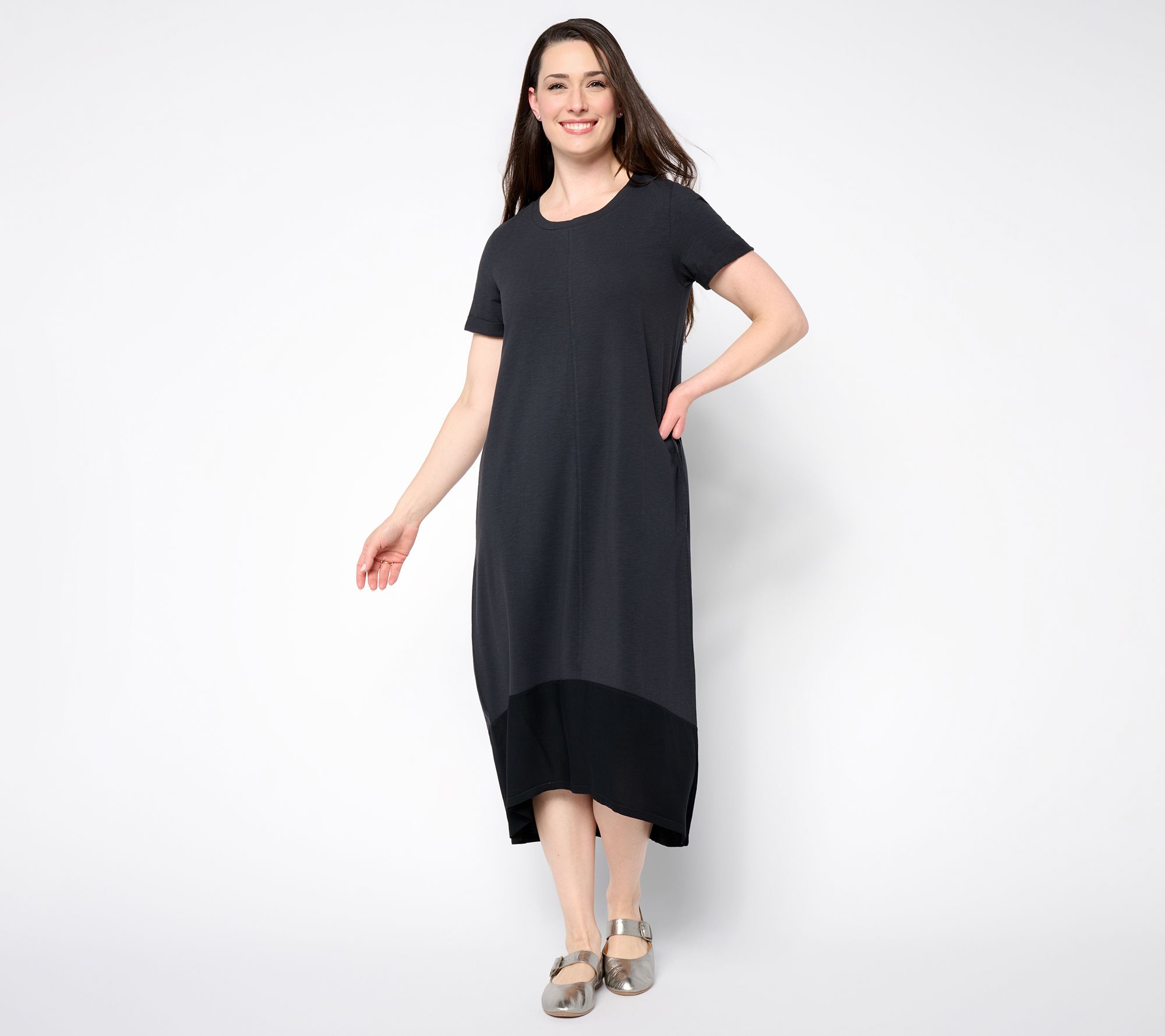 LOGO by Lori Goldstein Regular Knit Midi Dress w/ Woven Hem