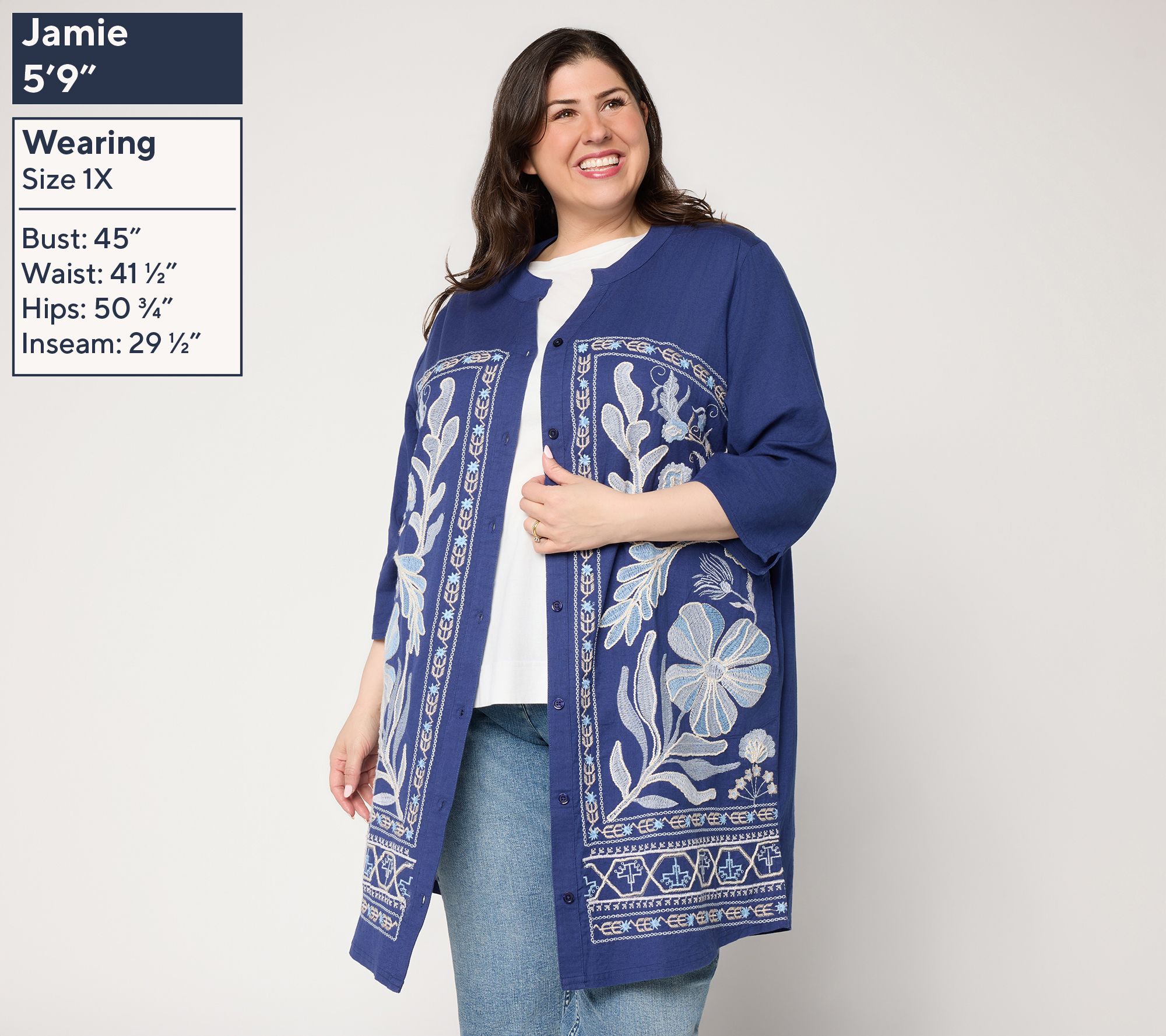 LOGO Lavish by Lori Goldstein 3/4 Sleeve Embroidered Duster - QVC.com
