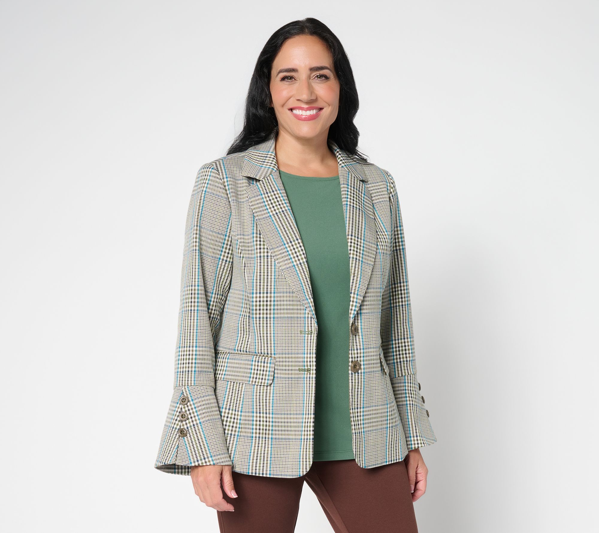 "As Is" Tailored by Susan Graver Woven Plaid Bell Slv Blazer