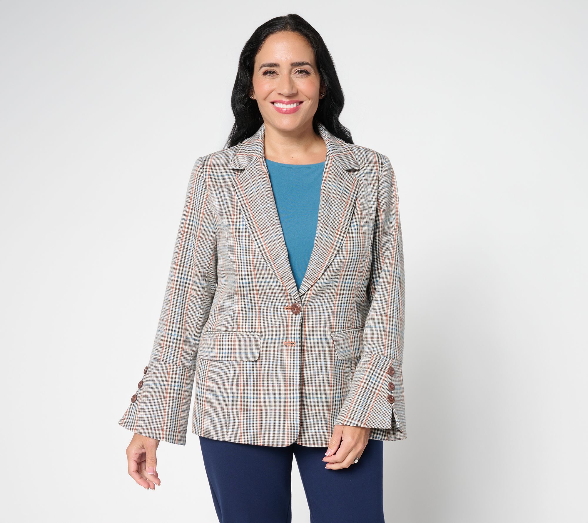 "As Is" Tailored by Susan Graver Woven Plaid Bell Slv Blazer