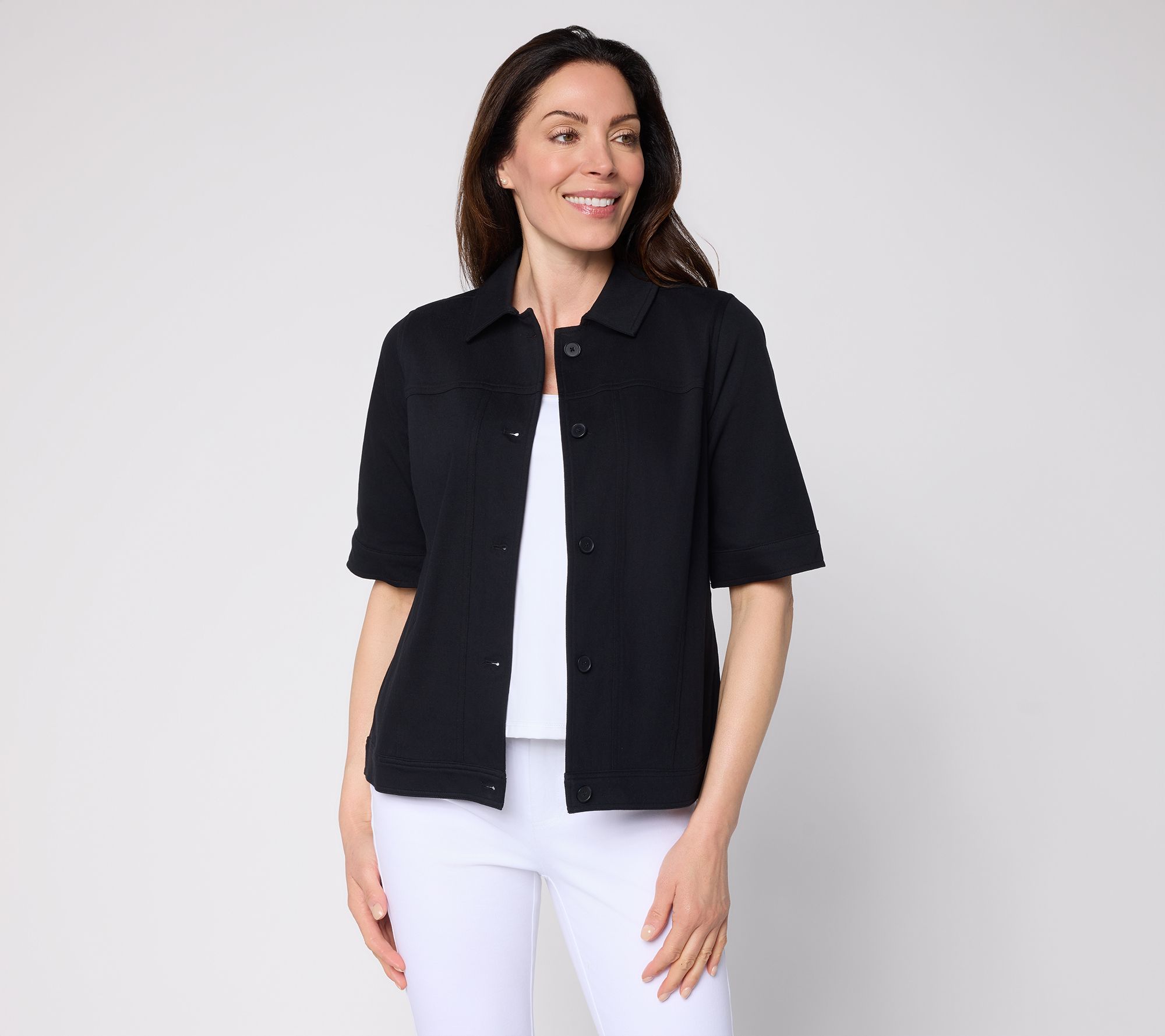 Denim & Co. Comfy Knit Air Button Front Elbow Sleeve Jacket