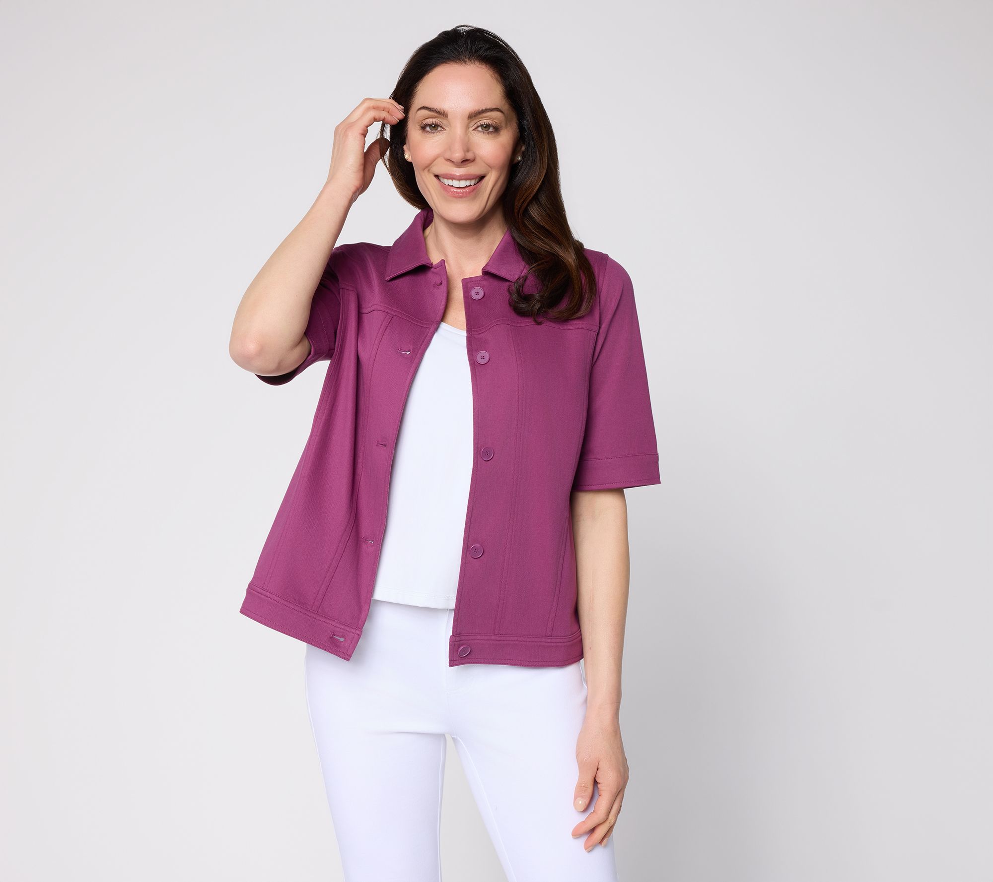 Denim & Co. Comfy Knit Air Button Front Elbow Sleeve Jacket