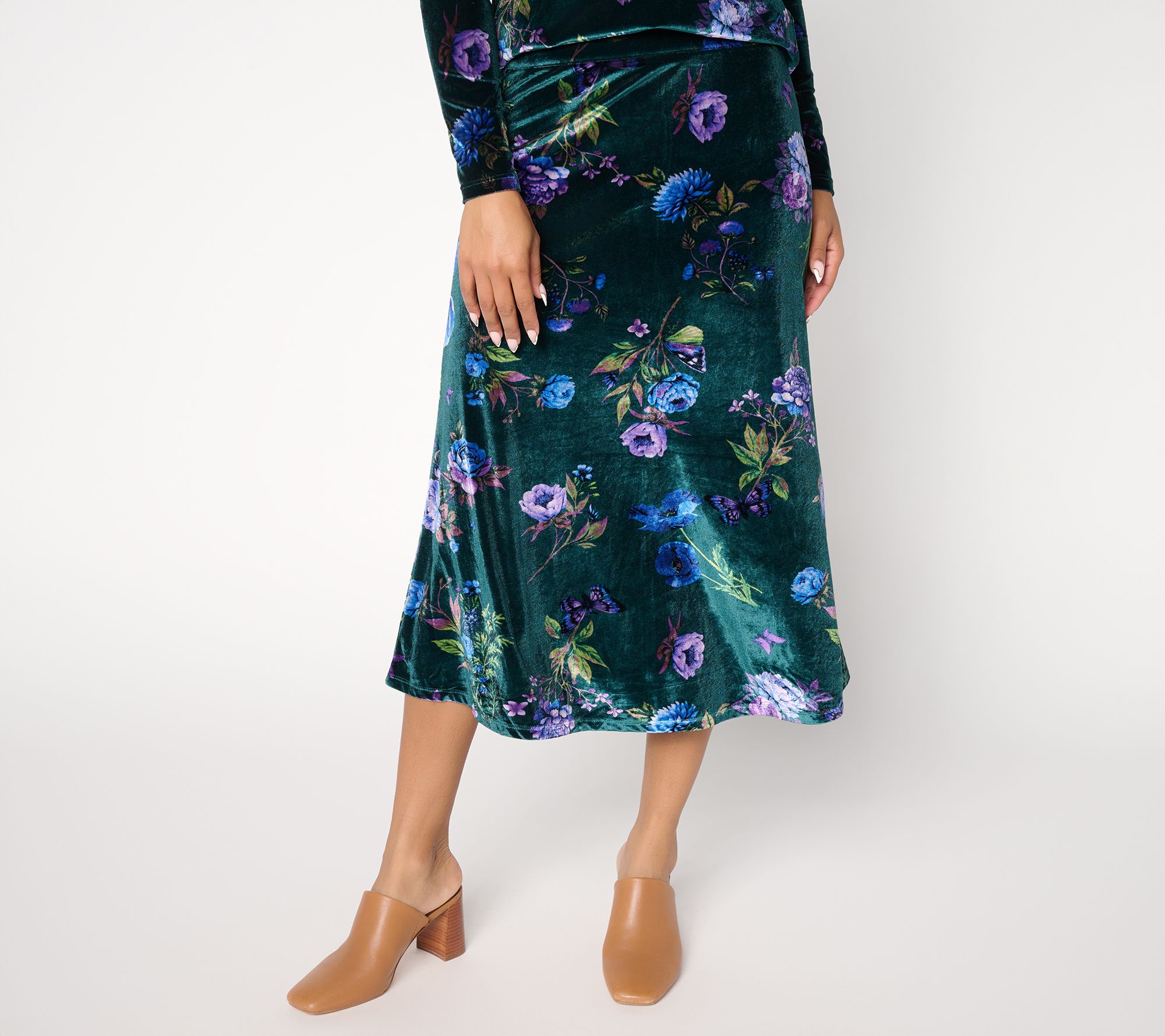 "As Is" Attitudes by Renee Regular Printed Velvet Pull On Skirt