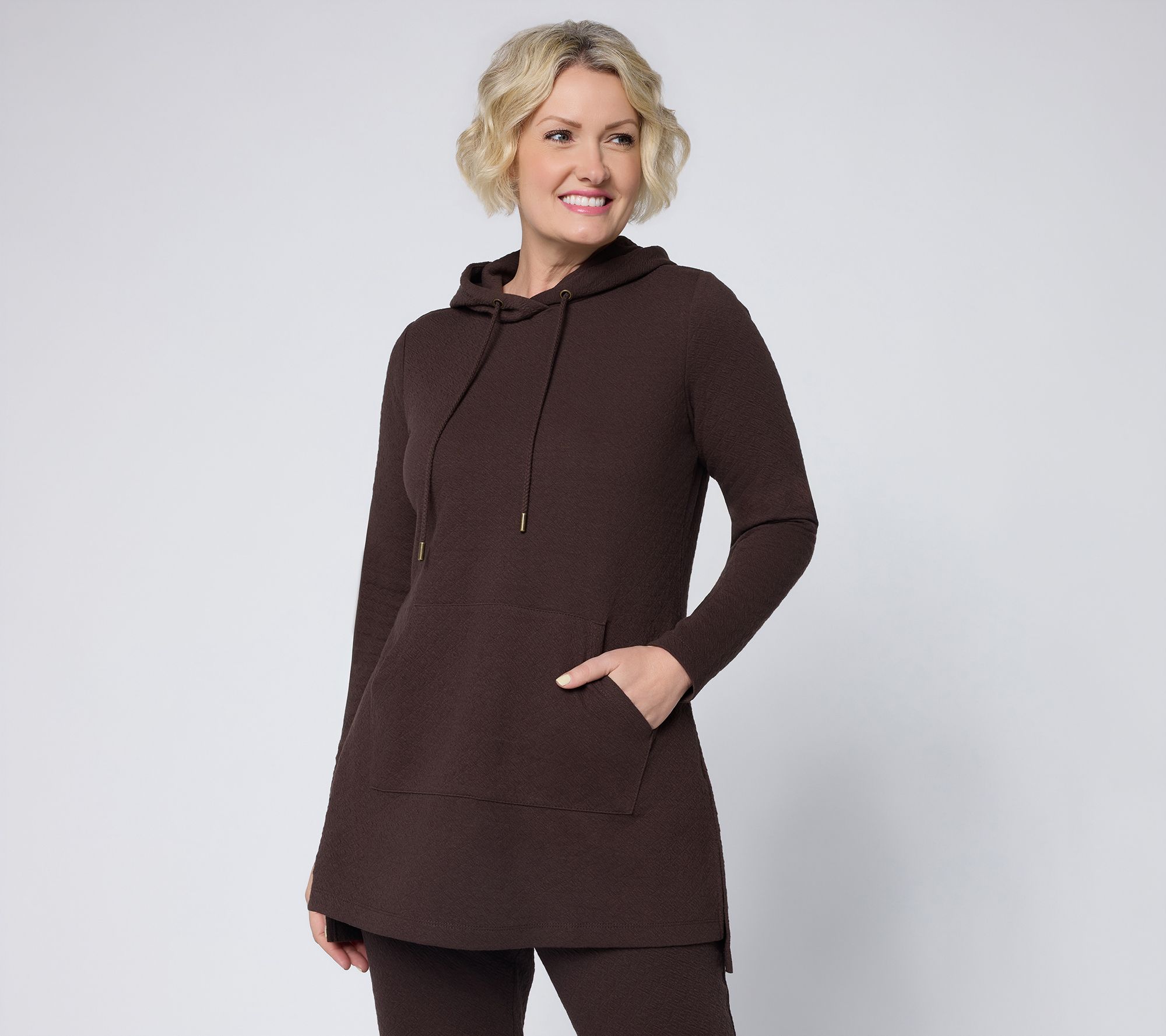 Joan Rivers Regular Jacquard Tunic Length Hoodie Knit Top