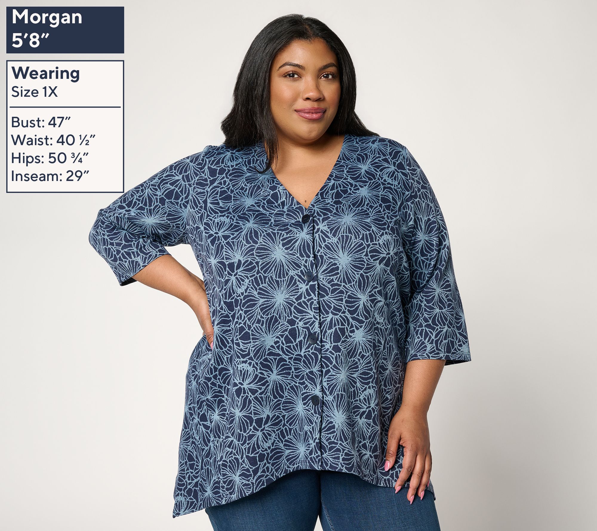 Denim & Co. Jacquard Knit 3/4-Sleeve Button Front Cardigan | QVC