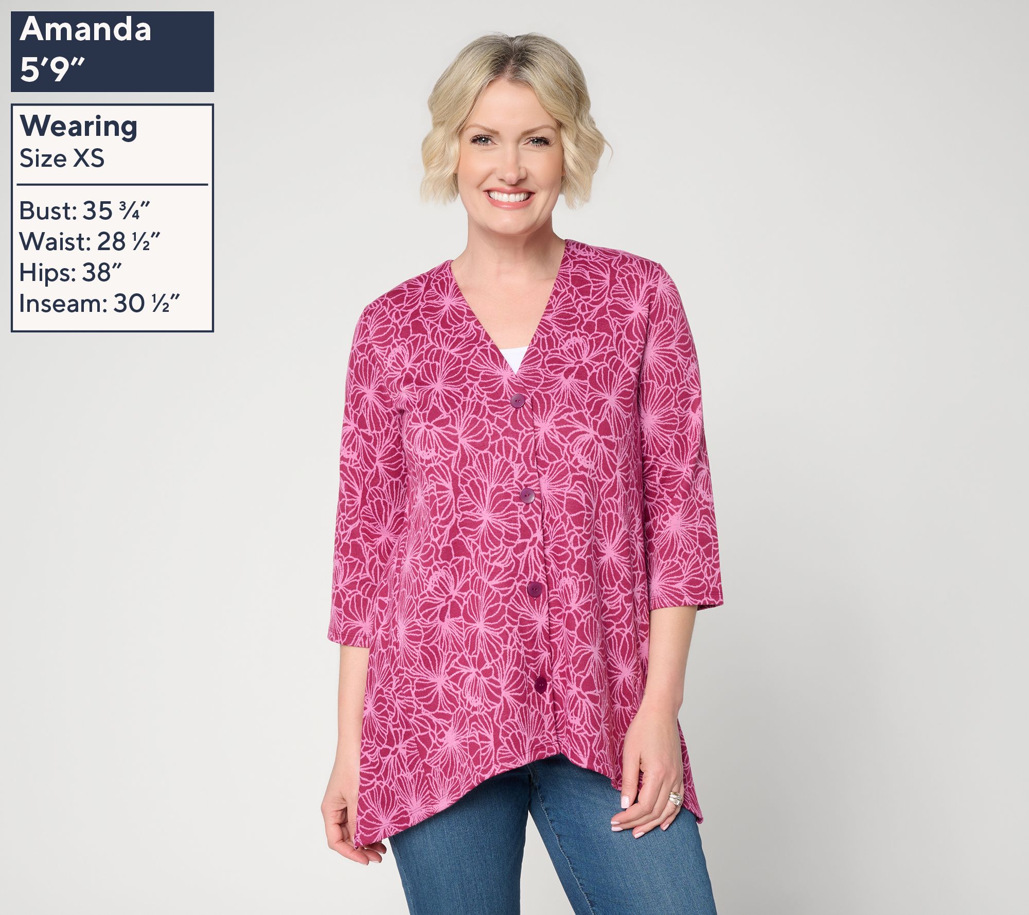 新品 XL 25aw ネイバーフッド JACQUARD CARDIGAN Denim & Co. Jacquard Knit 3/4-Sleeve Button Front Cardigan | QVC