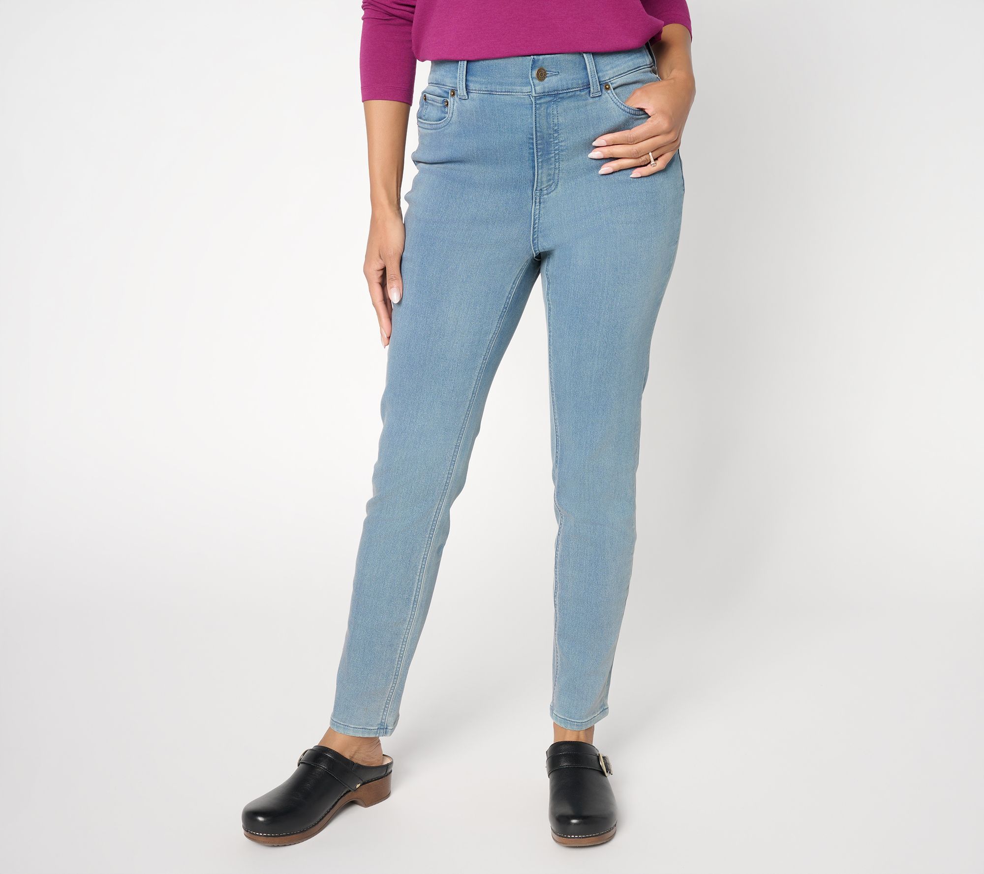 "As Is" Denim & Co. Pet Comfy Knit Slim Straight 5-Pocket Pants