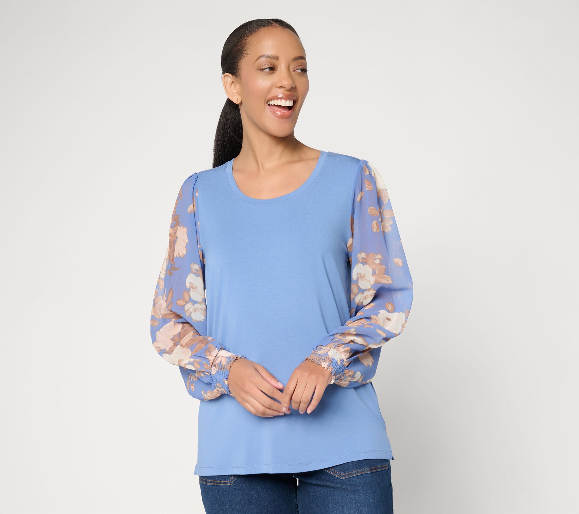 "As Is" Ree by the Pioneer Woman Mixed Media Printed Sleeve Top