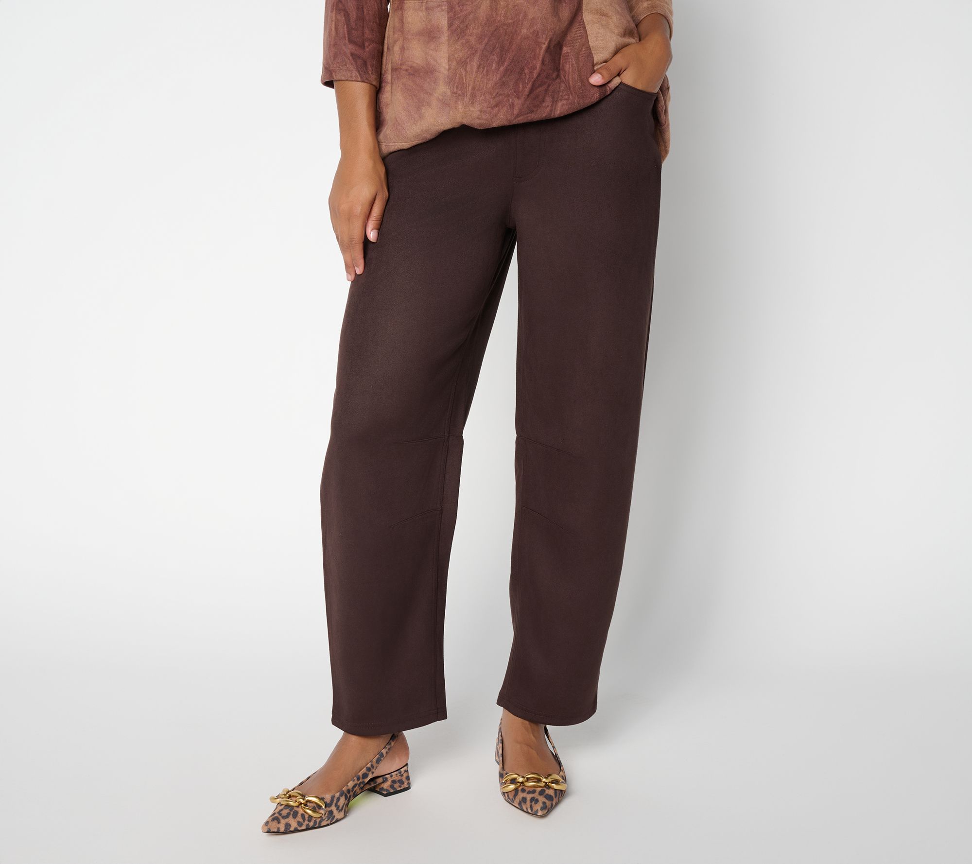LOGO by Lori Goldstein Petite Pull-On Ankle Faux Suede Pant