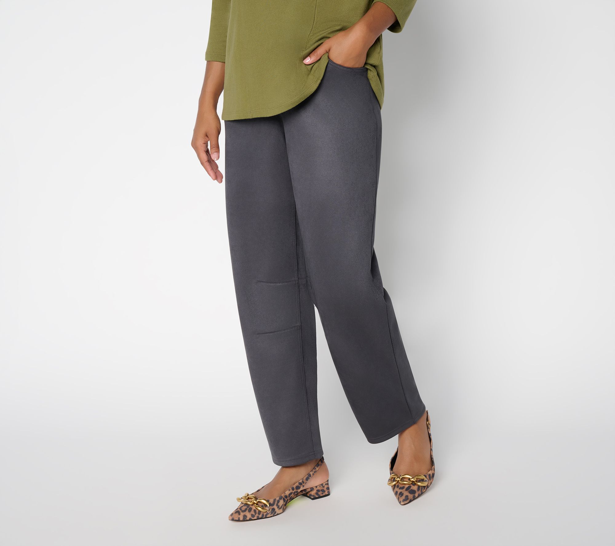 LOGO by Lori Goldstein Petite Pull-On Ankle Faux Suede Pant
