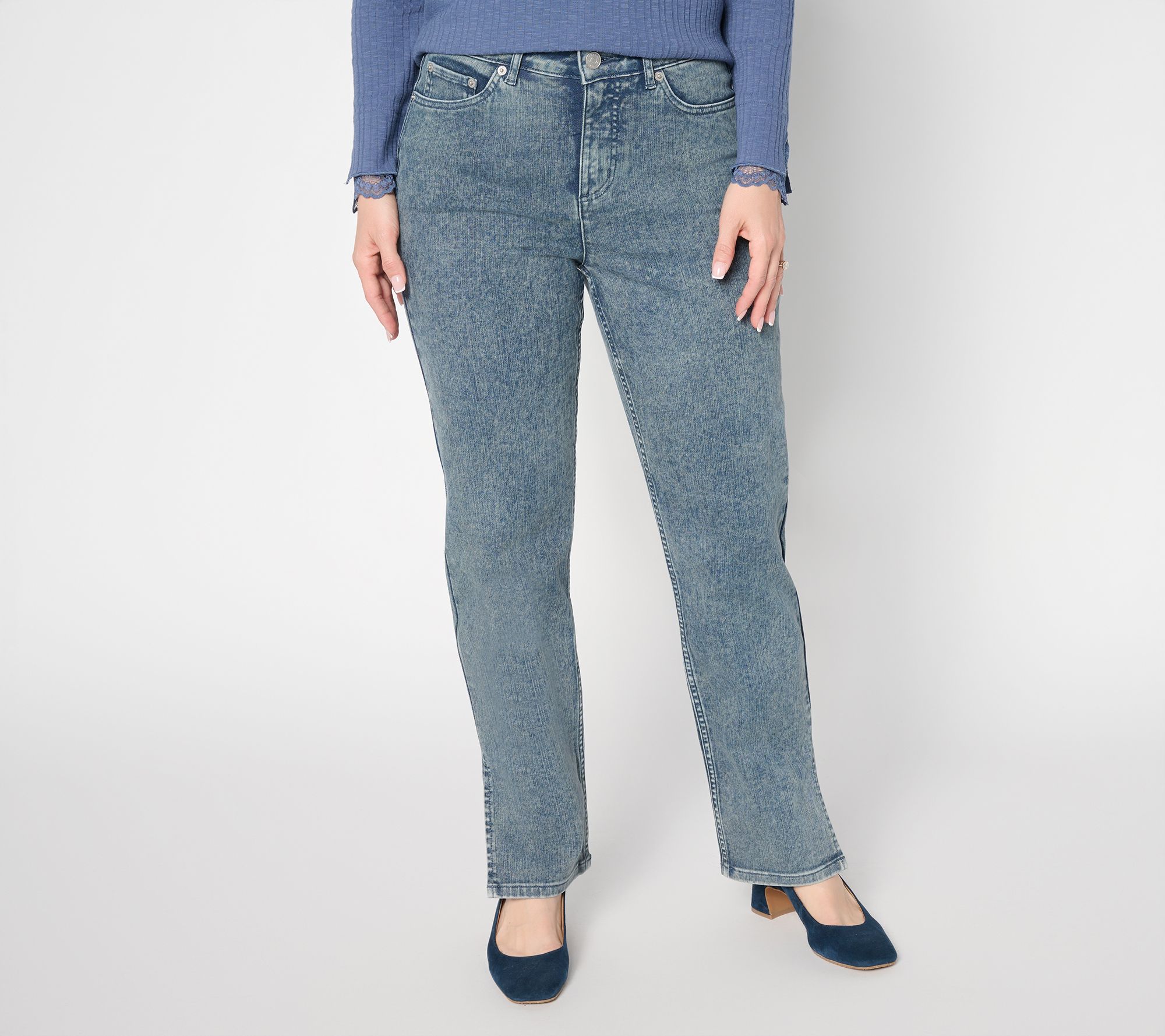 "As Is" LOGO by Lori Goldstein Reg Full Length Straight Leg Split Jeans