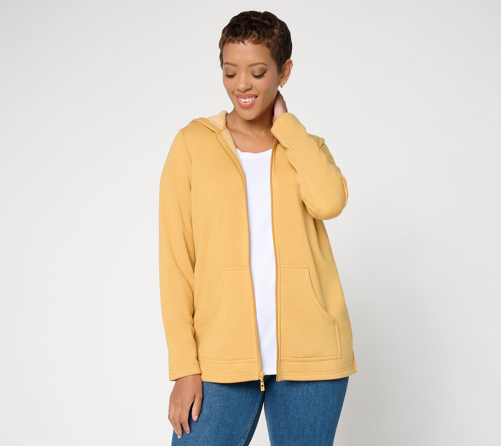  Belle by Kim Gravel Sponge Fleece Zip-Front Hooded Jacket - A741115