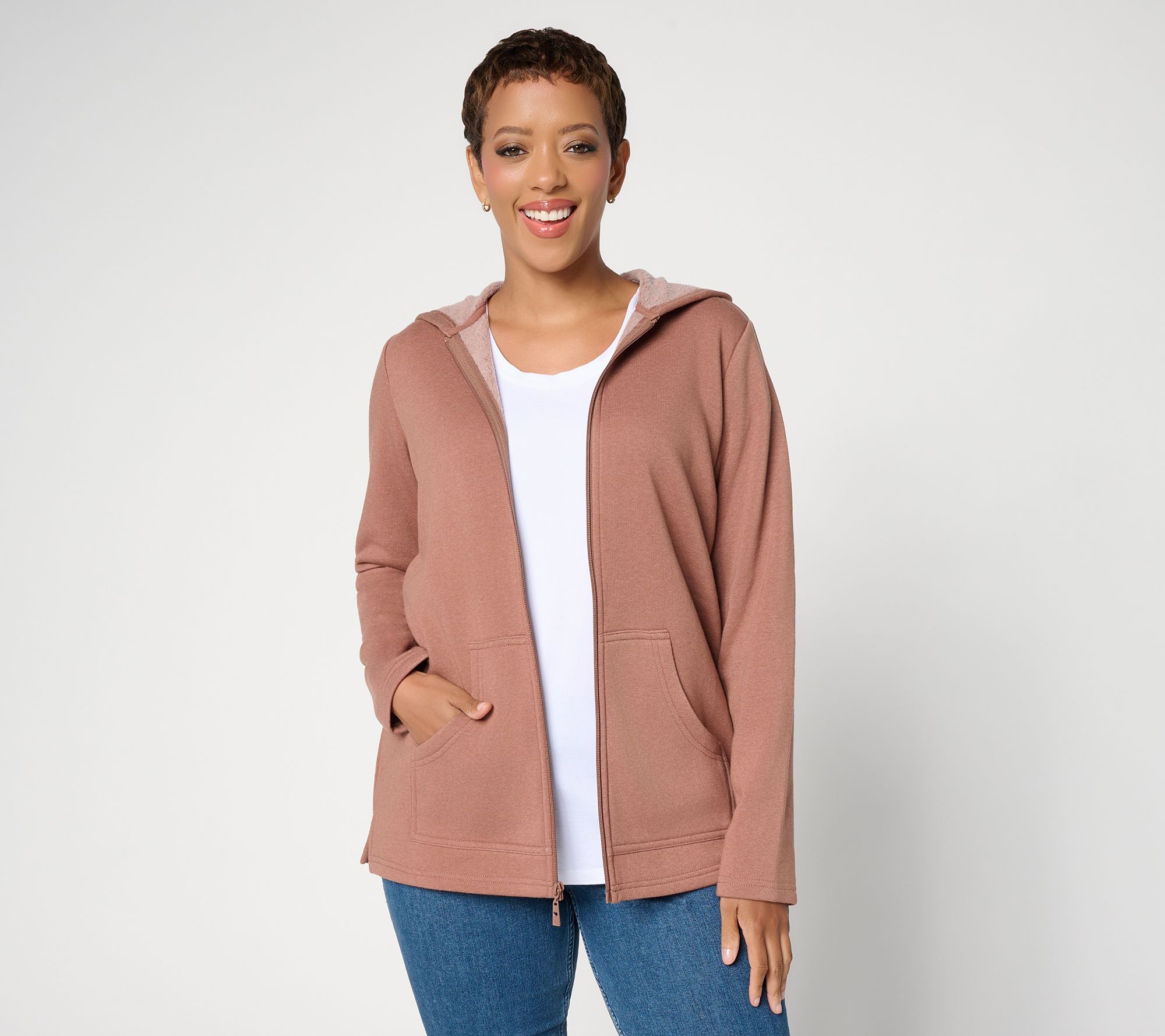 Belle by Kim Gravel Sponge Fleece Zip-Front Hooded Jacket