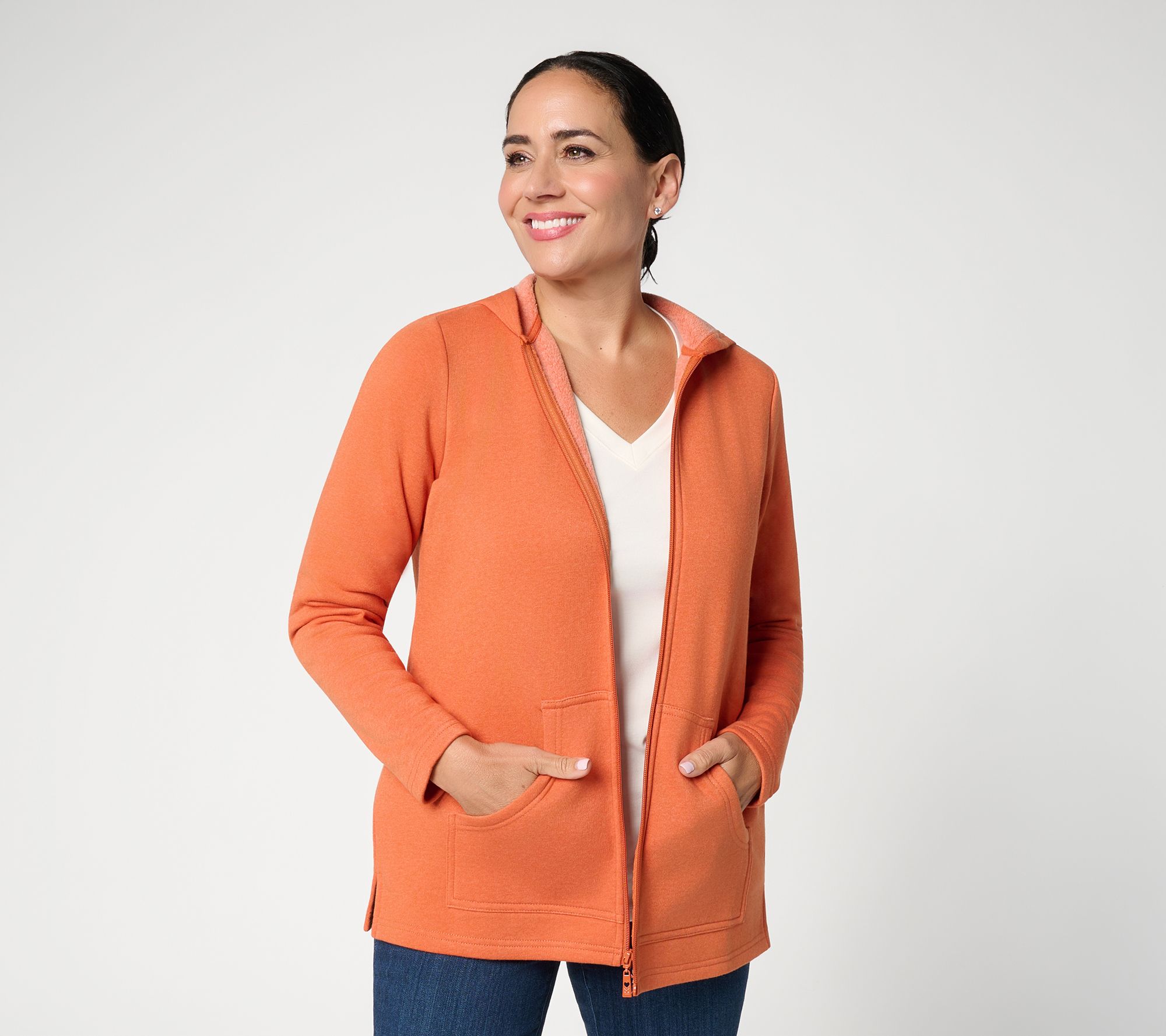 Belle by Kim Gravel Sponge Fleece Zip-Front Hooded Jacket