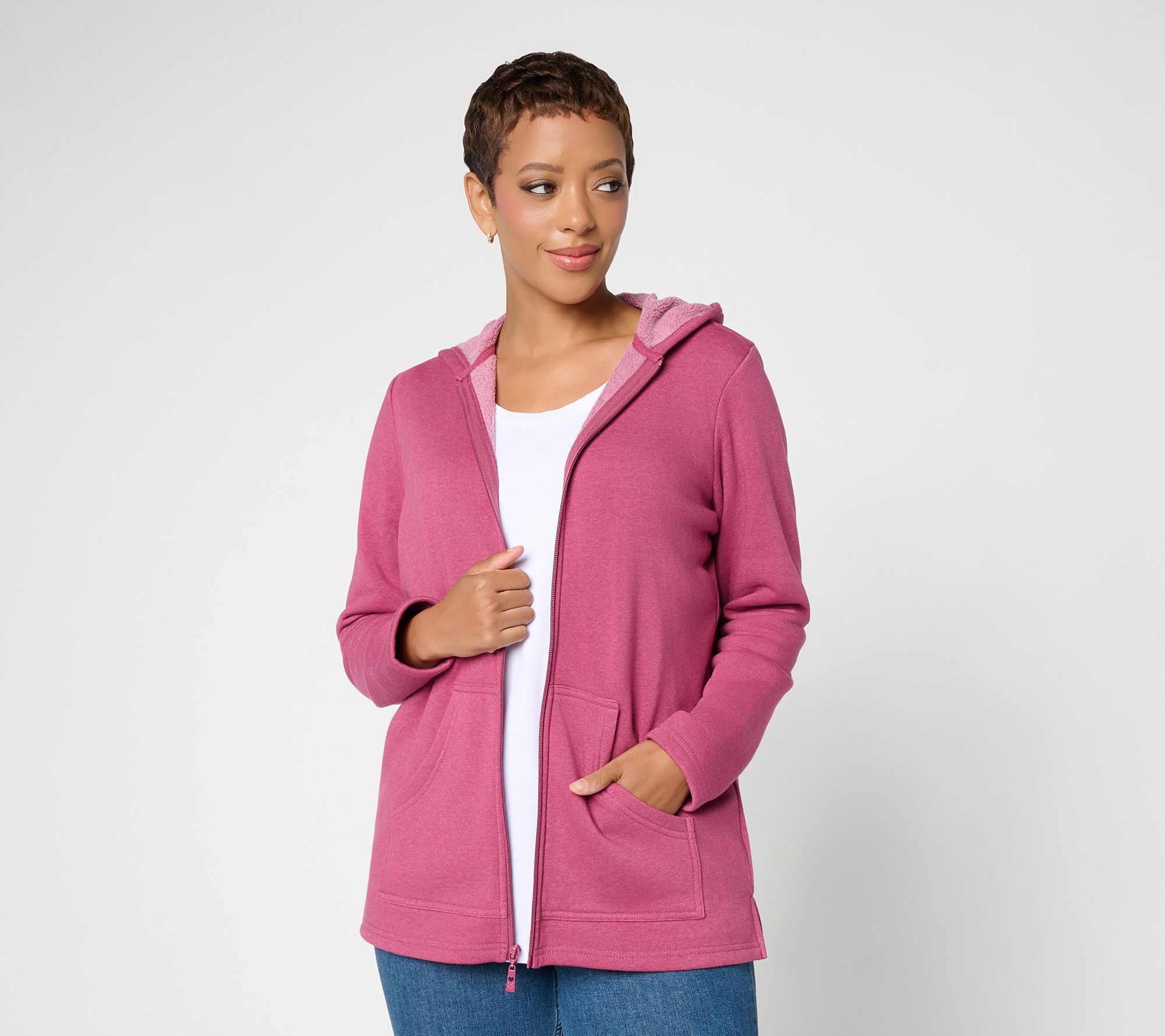 Belle by Kim Gravel Sponge Fleece Zip-Front Hooded Jacket