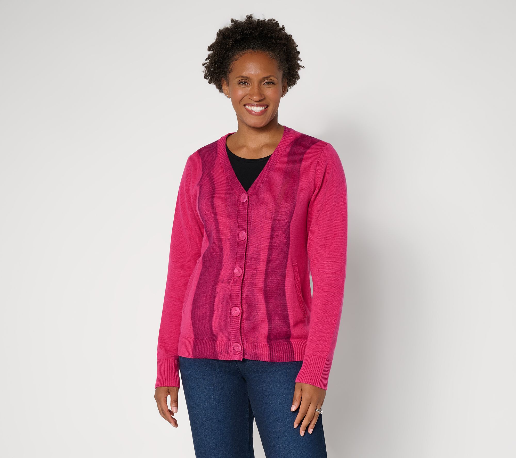  LOGO by Lori Goldstein Dye Effect Button Front VNeck Cardigan