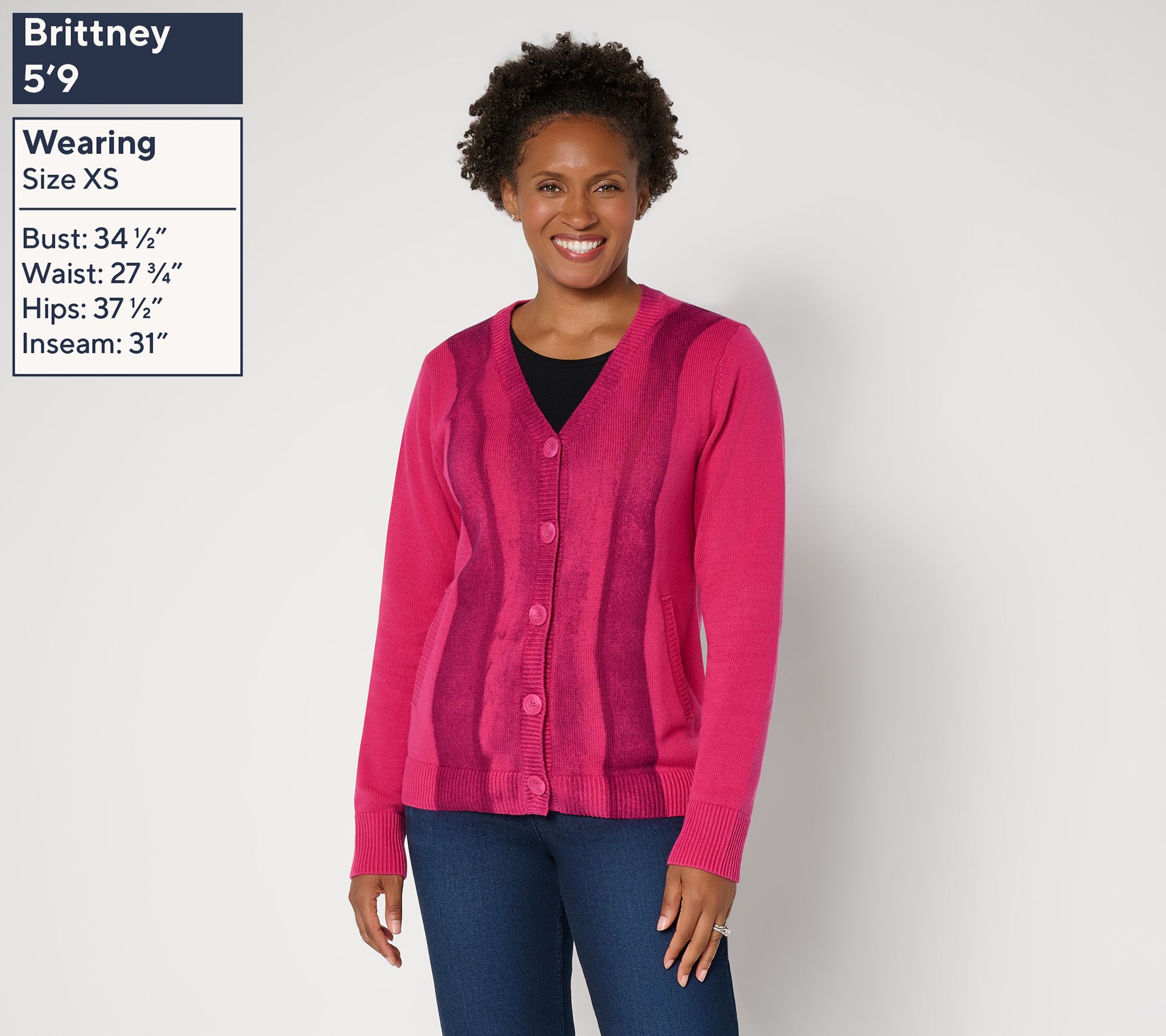 LOGO by Lori Goldstein Dye Effect Button Front VNeck Cardigan | QVC
