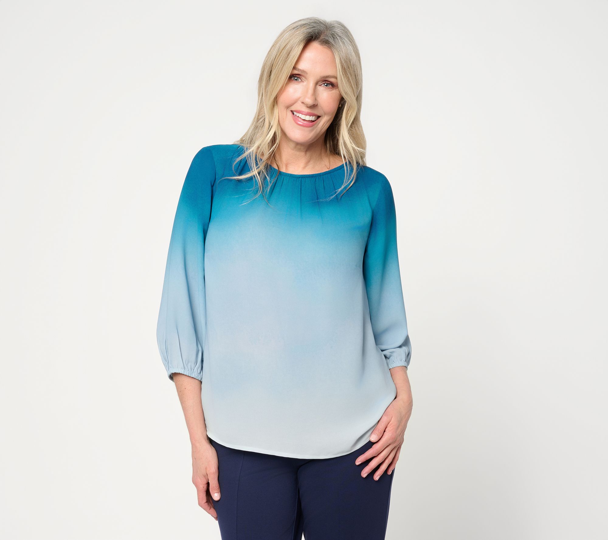 "As Is" BEAUTIFUL by Lawrence Zarian Printed Ombre Gathered Blouse