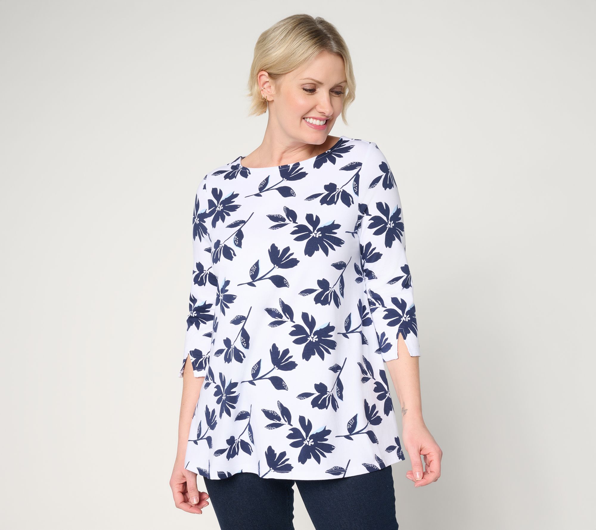 "As Is" Denim & Co. Regular Favorite Jersey Boat Neck Swing Tunic