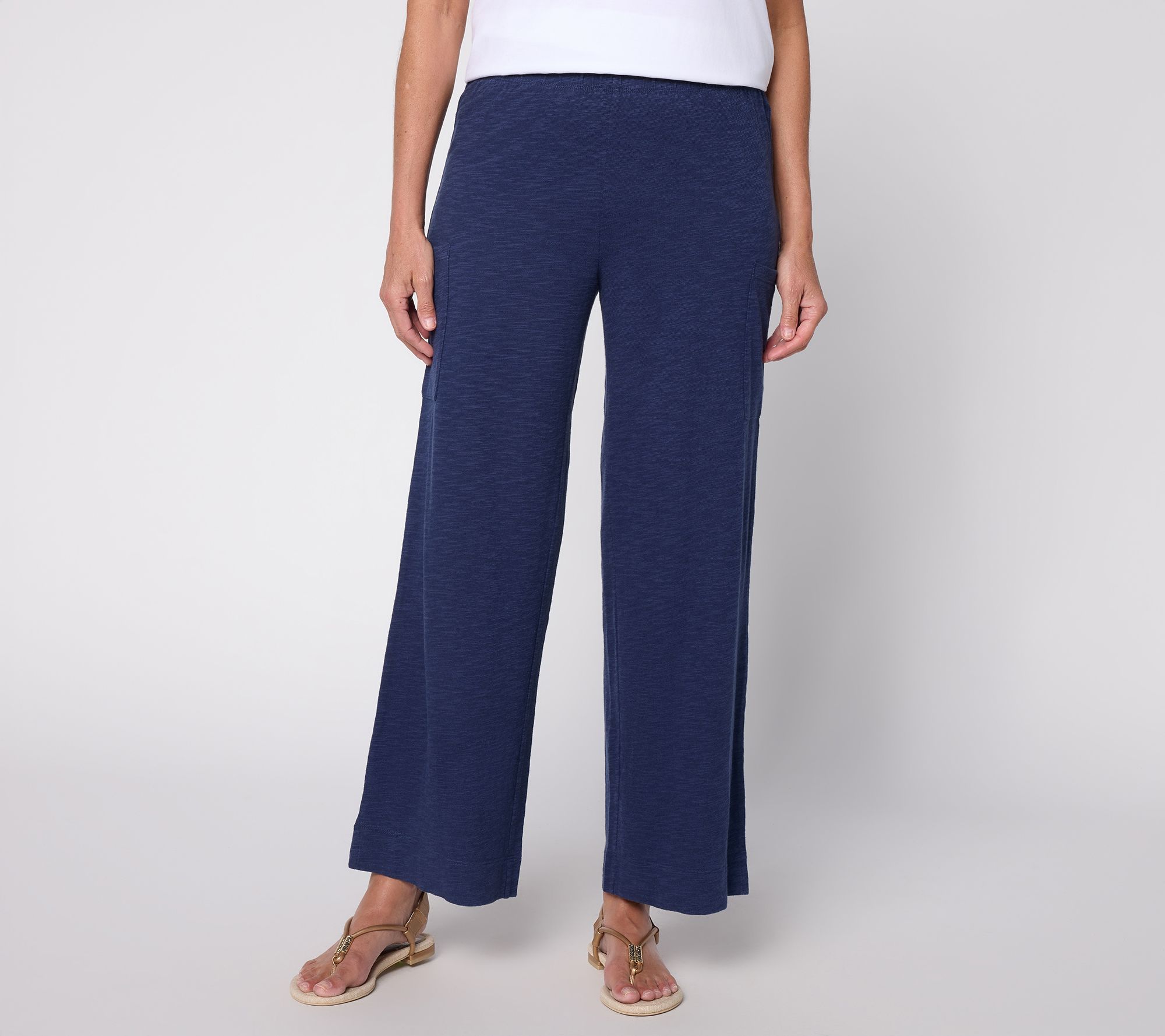 "As Is" Denim & Co. Regular Cotton Slub Wide Leg Cargo Ankle Pants