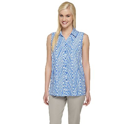 Susan Graver Printed Sleeveless Button Front Blouse - Page 1 — QVC.com